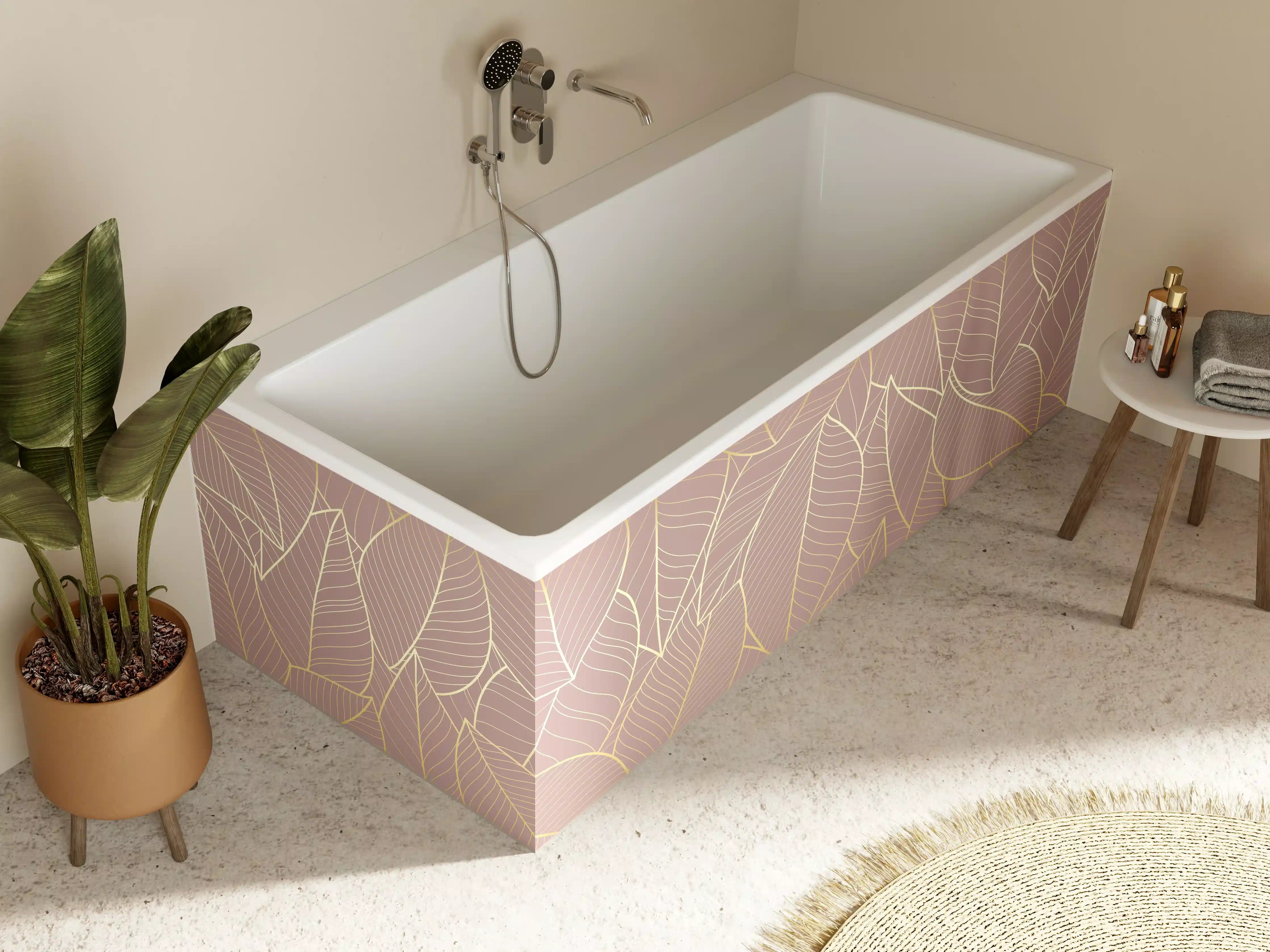 Badewannen-Rückwand - Beige Blattgold Struktur