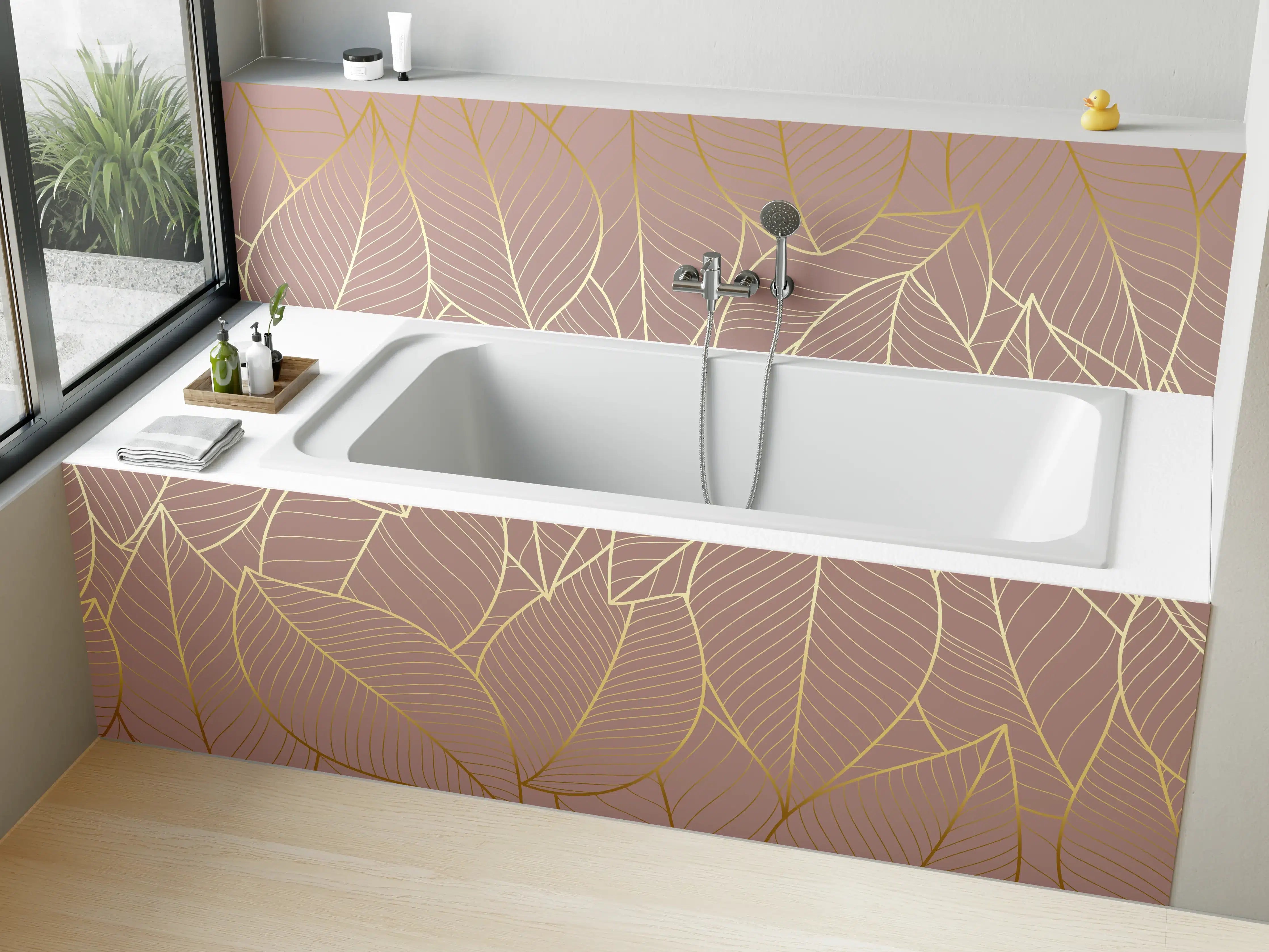 Badewannen-Rückwand - Beige Blattgold Struktur