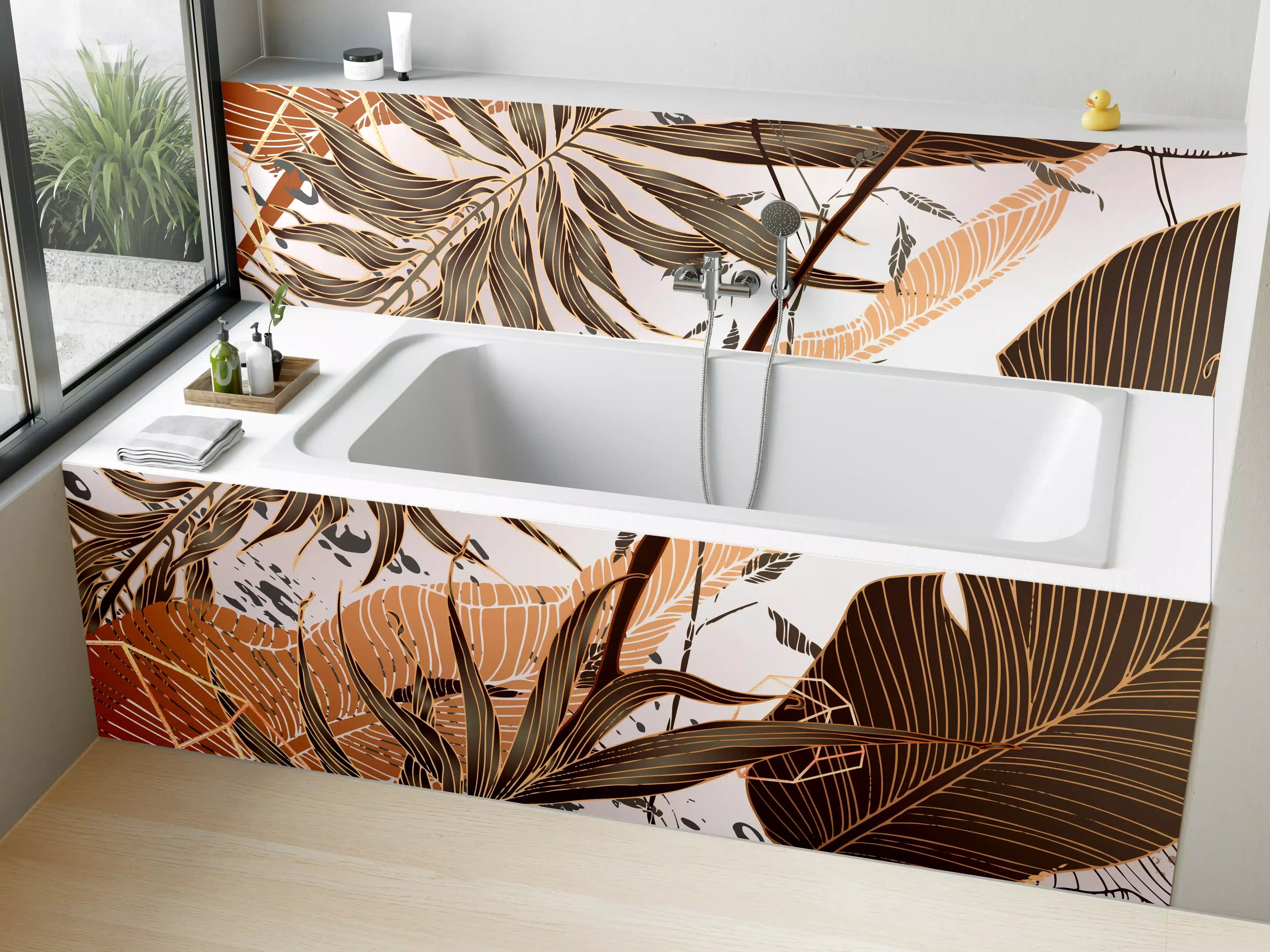 Badewannen-Rückwand - Beige Blattmuster Tapete