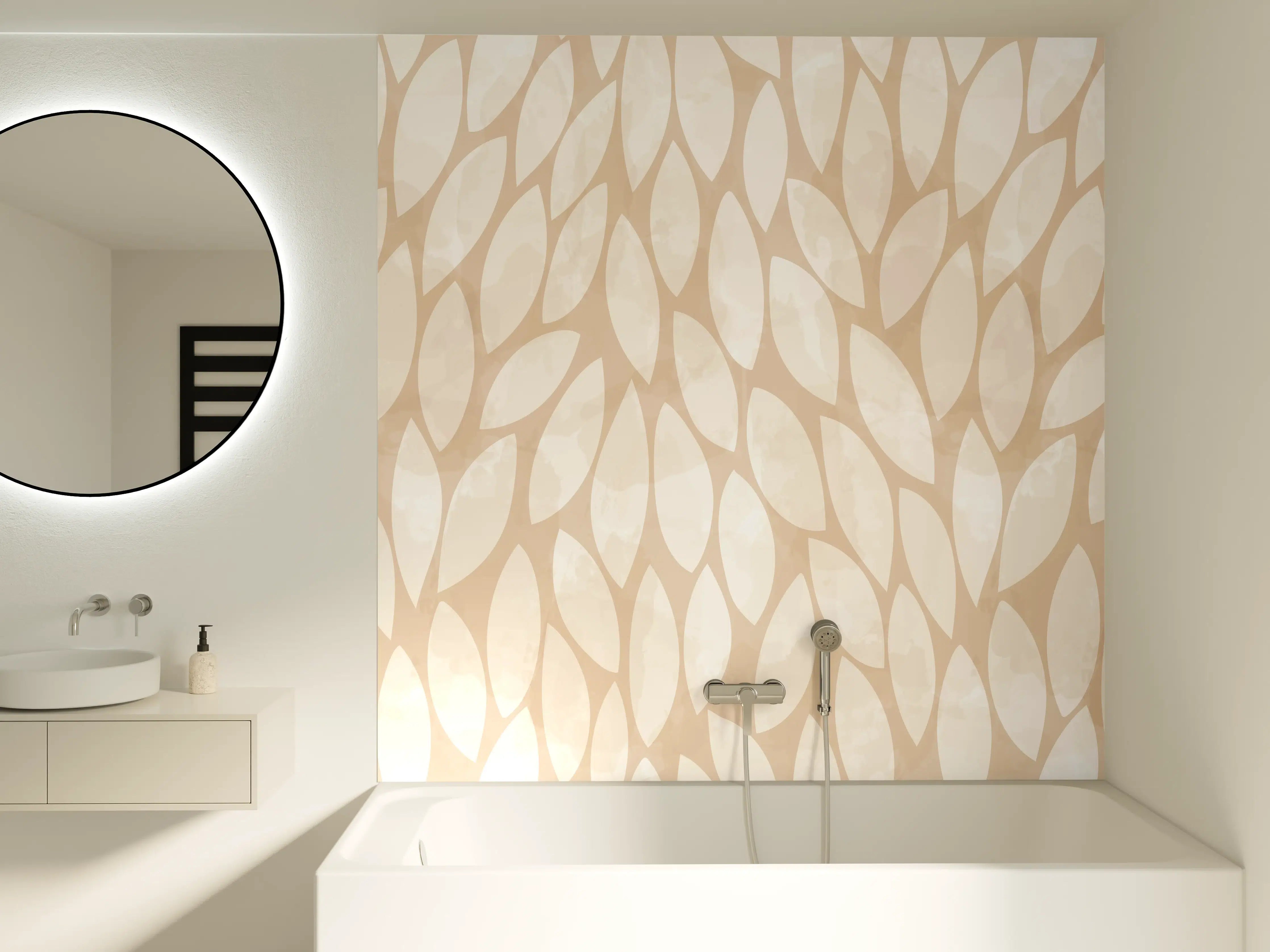 Badewannen-Rückwand - Beige Blattmuster mit zarten Farbtönen