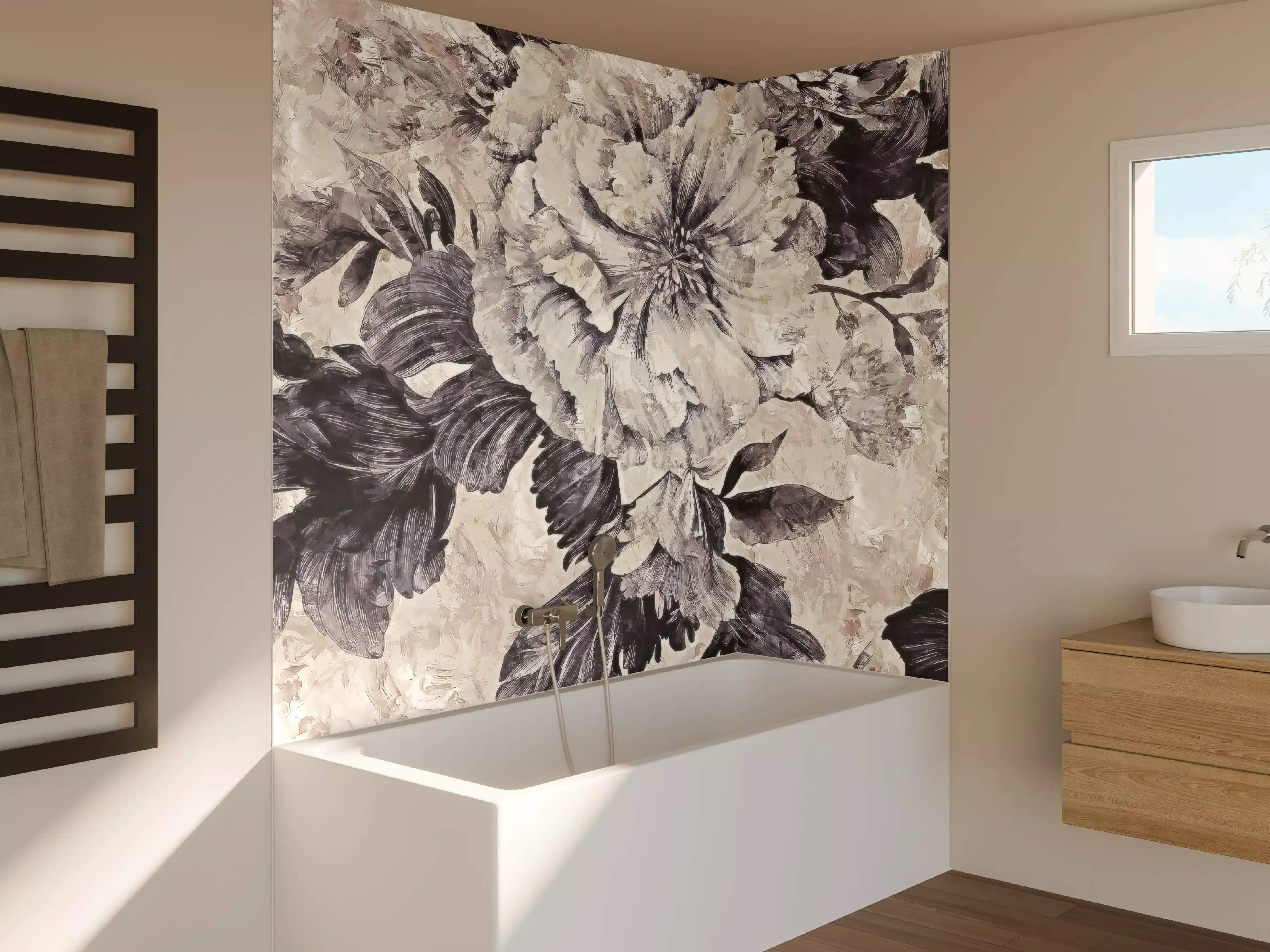 Badewannen-Rückwand - Beige Blumenmuster Textur