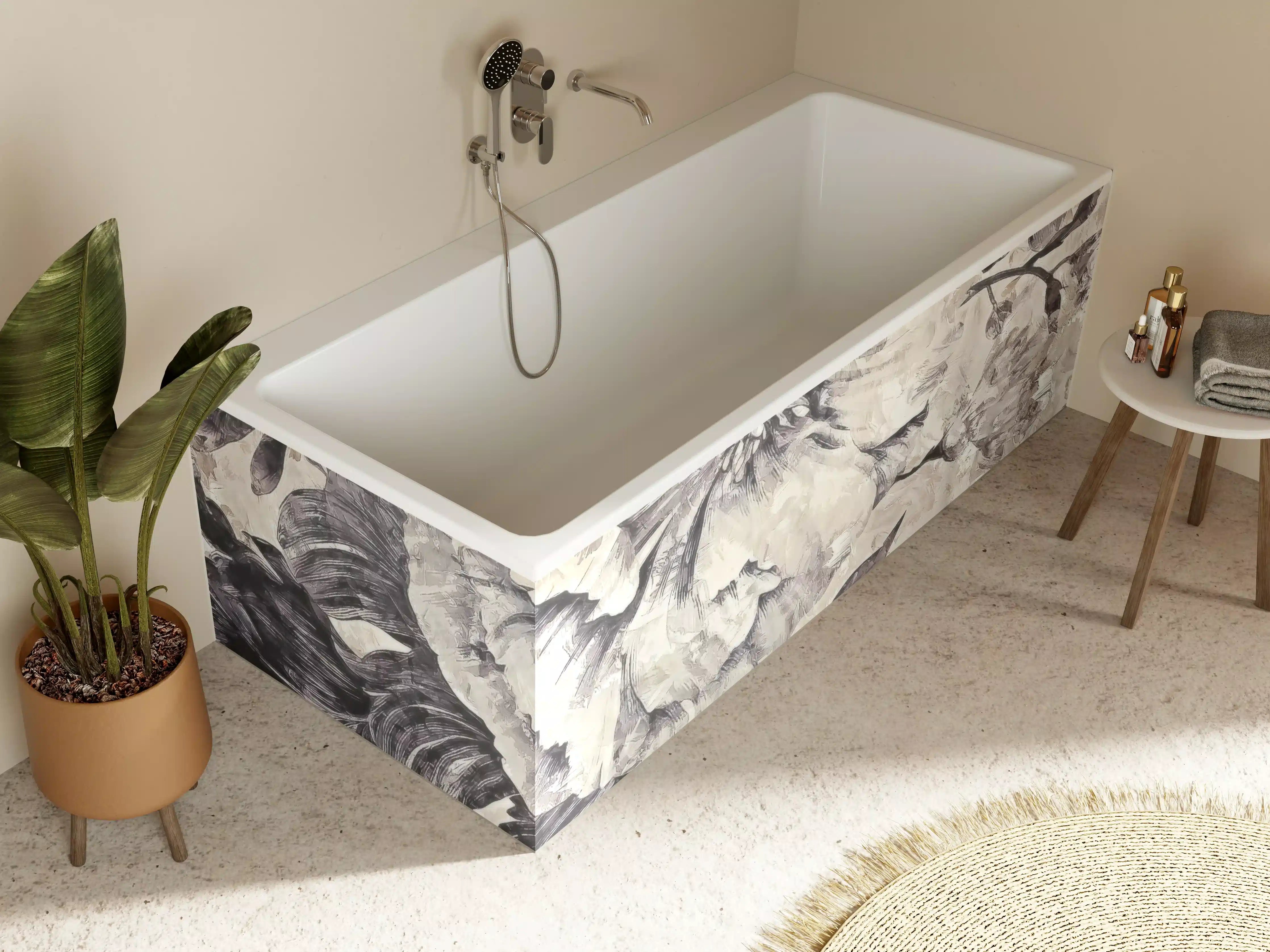 Badewannen-Rückwand - Beige Blumenmuster Textur