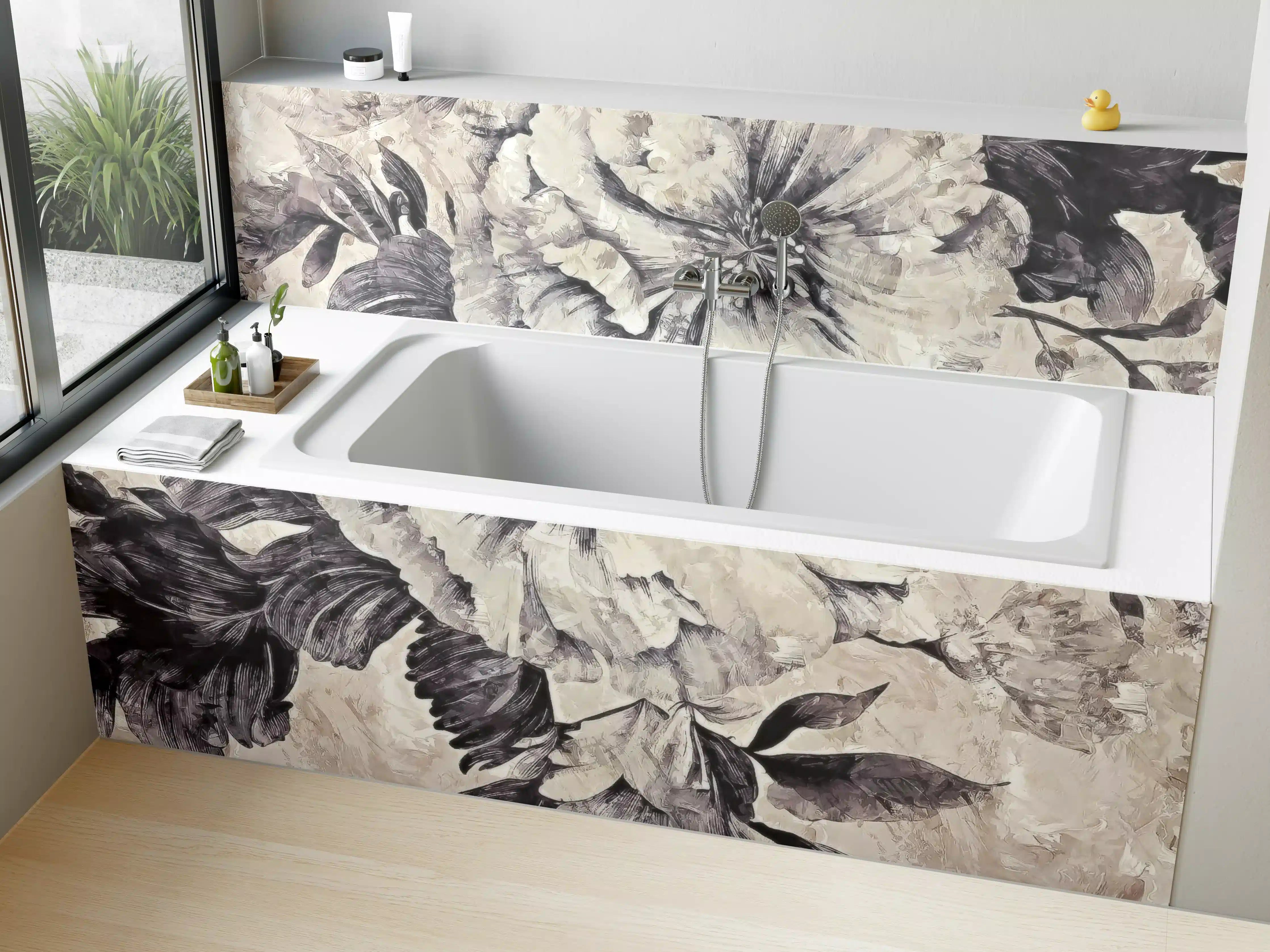 Badewannen-Rückwand - Beige Blumenmuster Textur