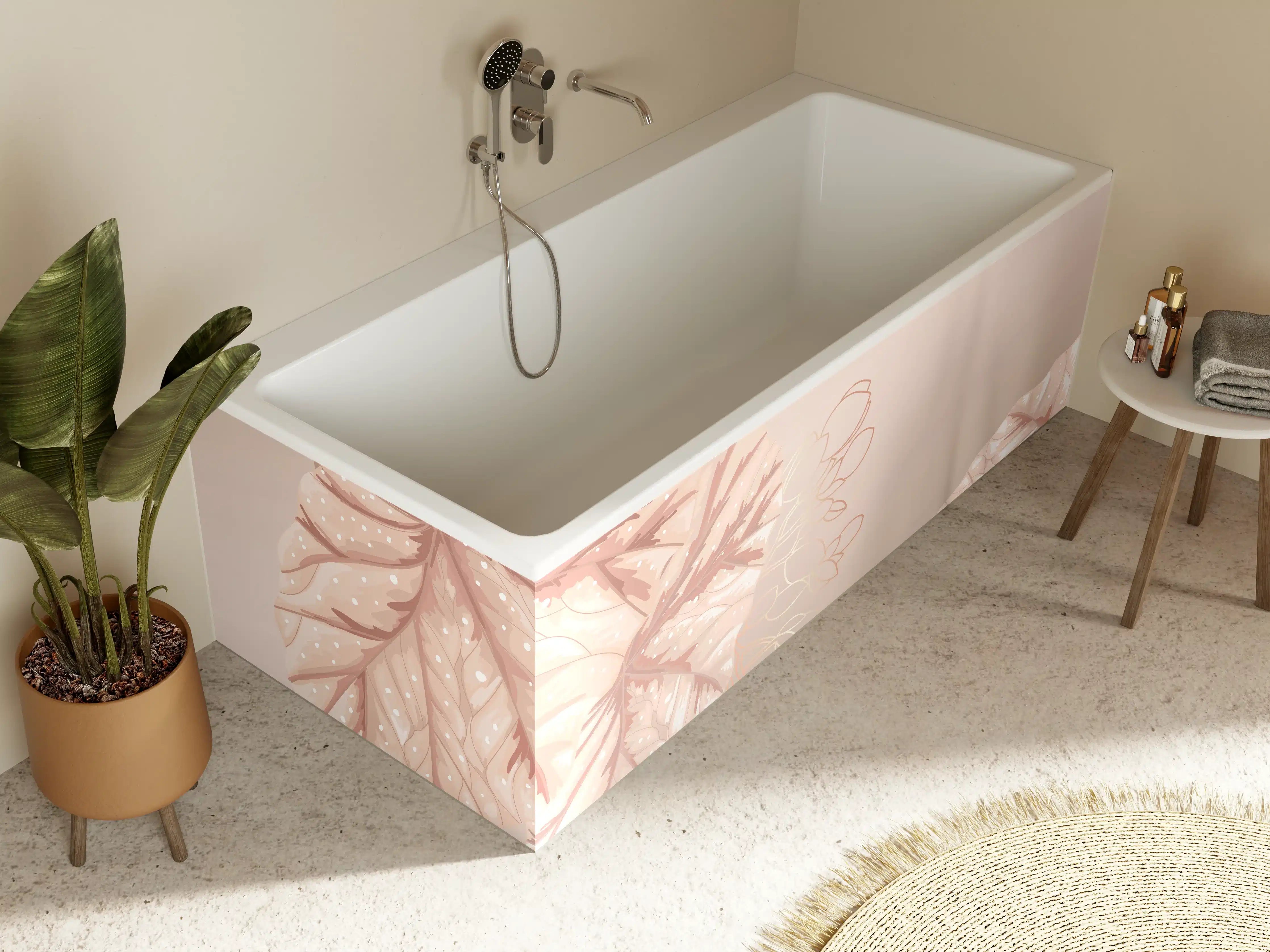 Badewannen-Rückwand - Beige Design Blattmuster