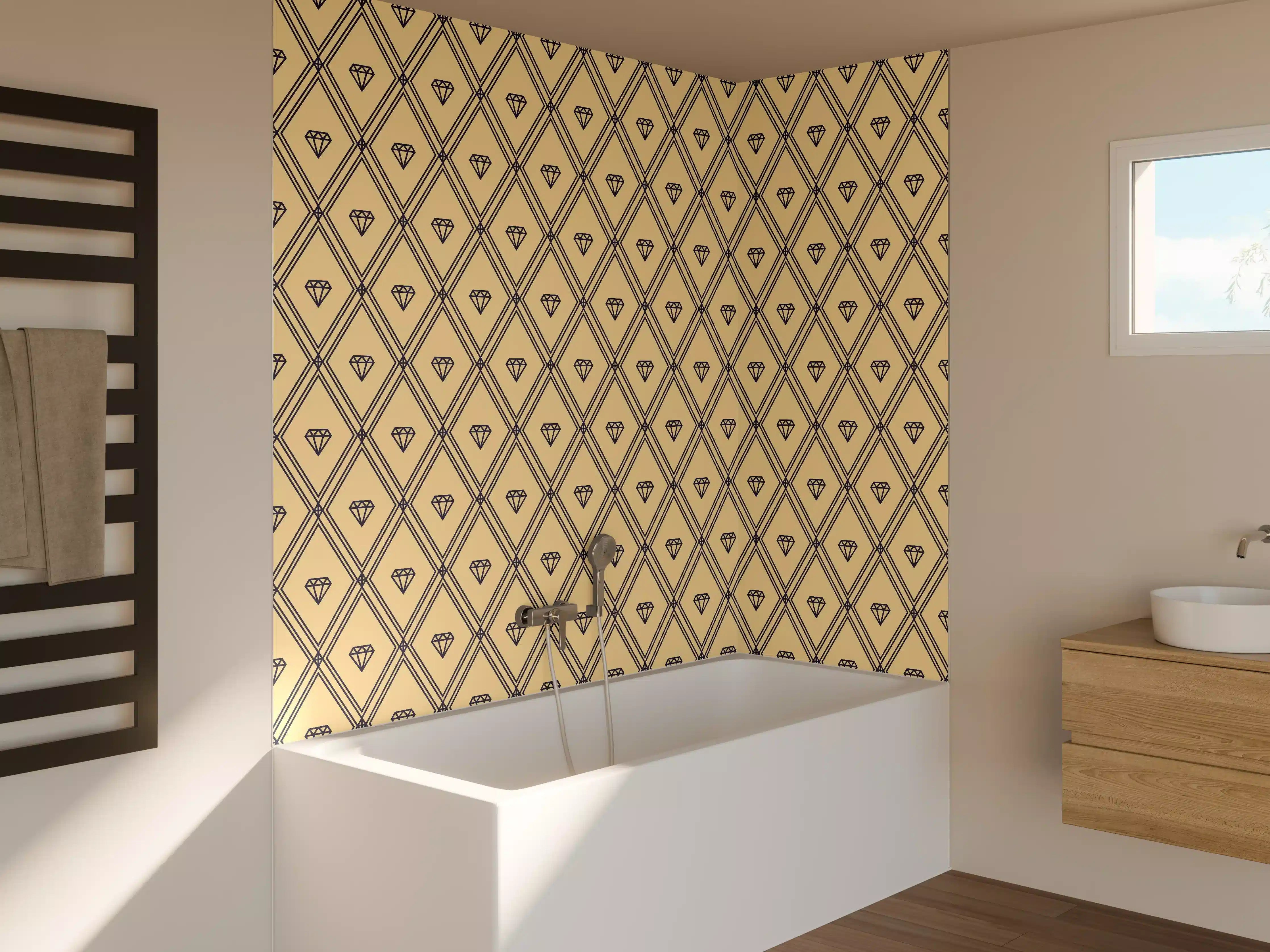 Badewannen-Rückwand - Beige Diamantmuster Design