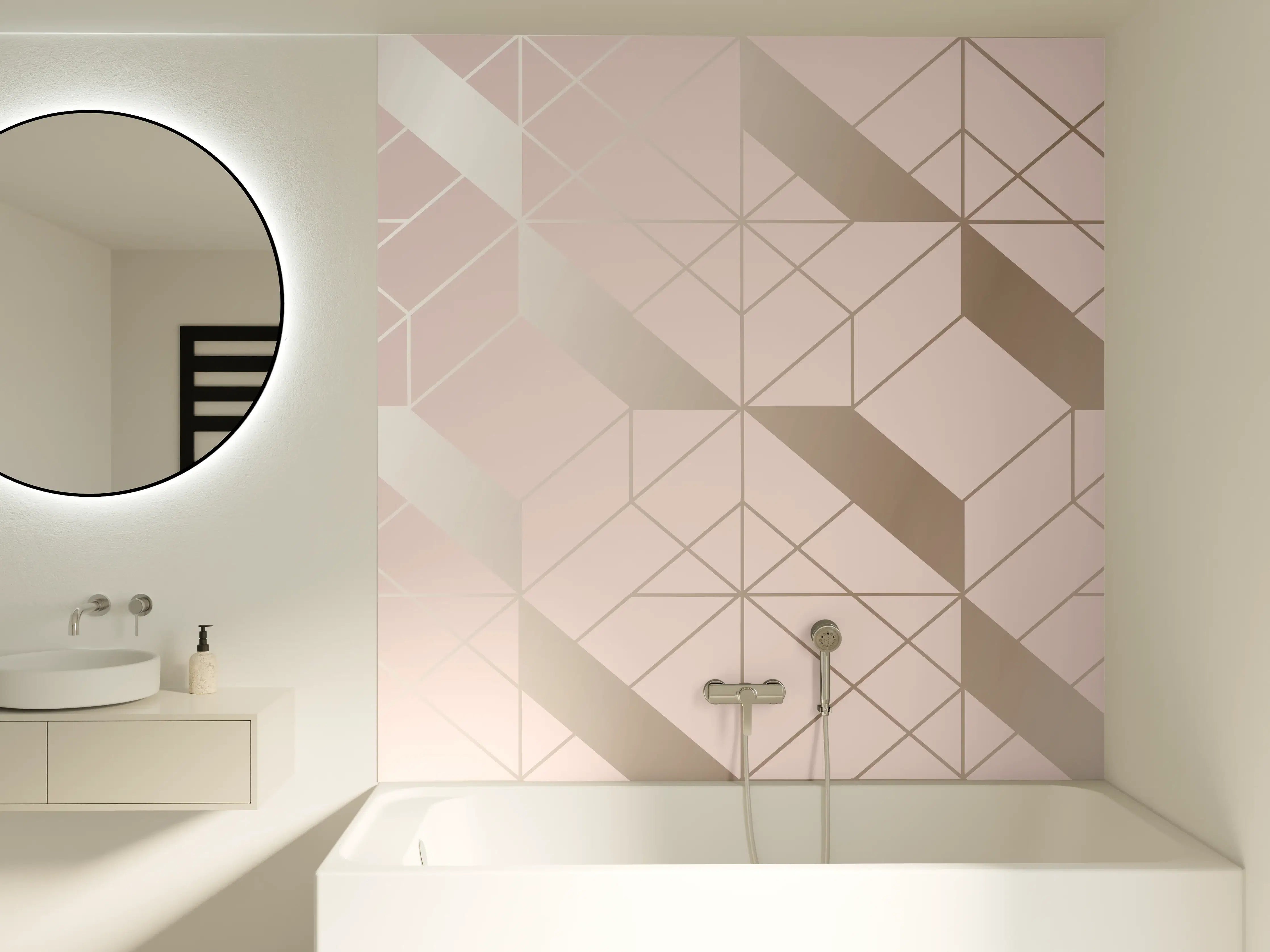 Badewannen-Rückwand - Beige Geometrie-Muster Tapete