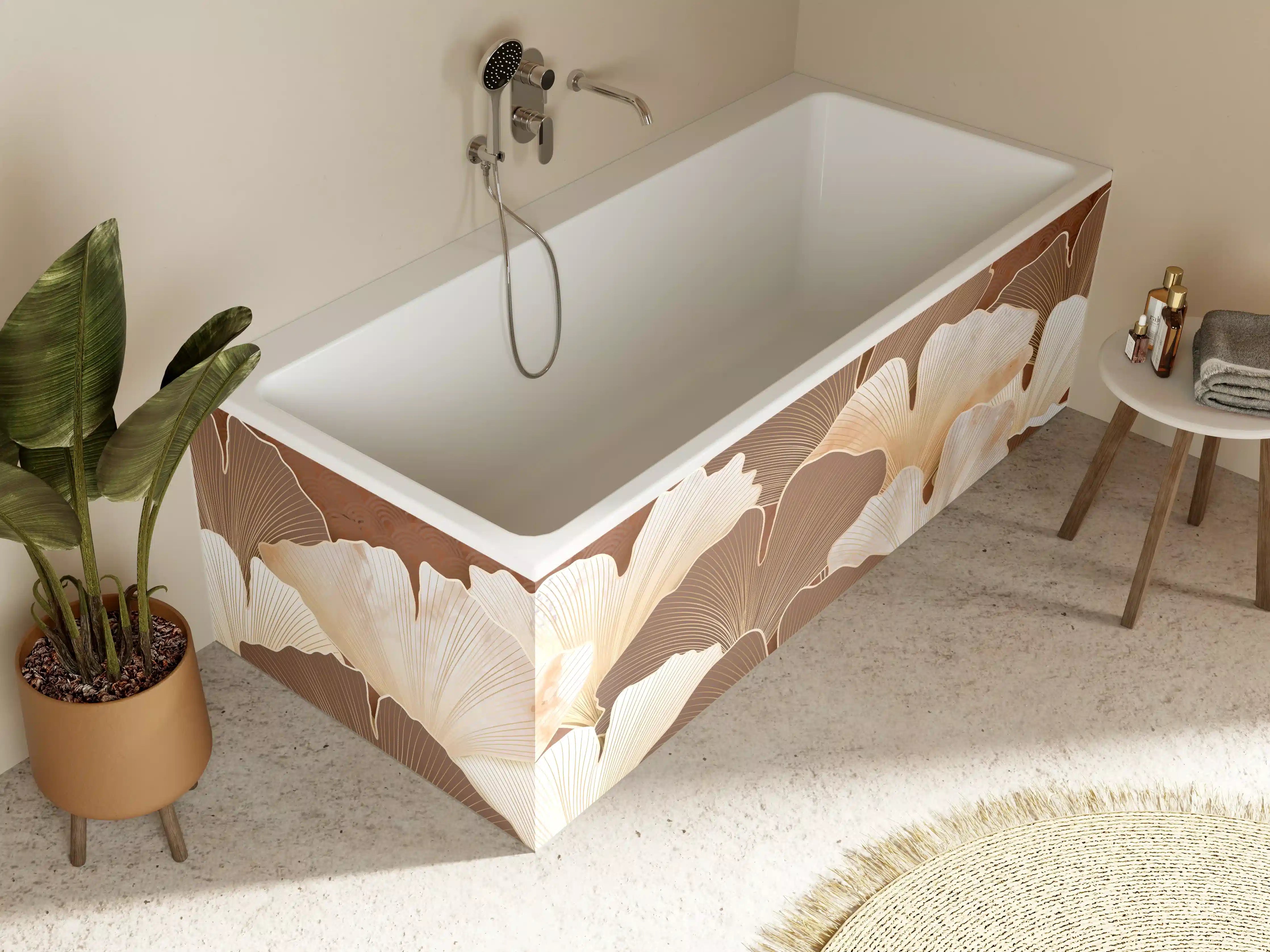 Badewannen-Rückwand - Beige Ginkgo Blattmuster
