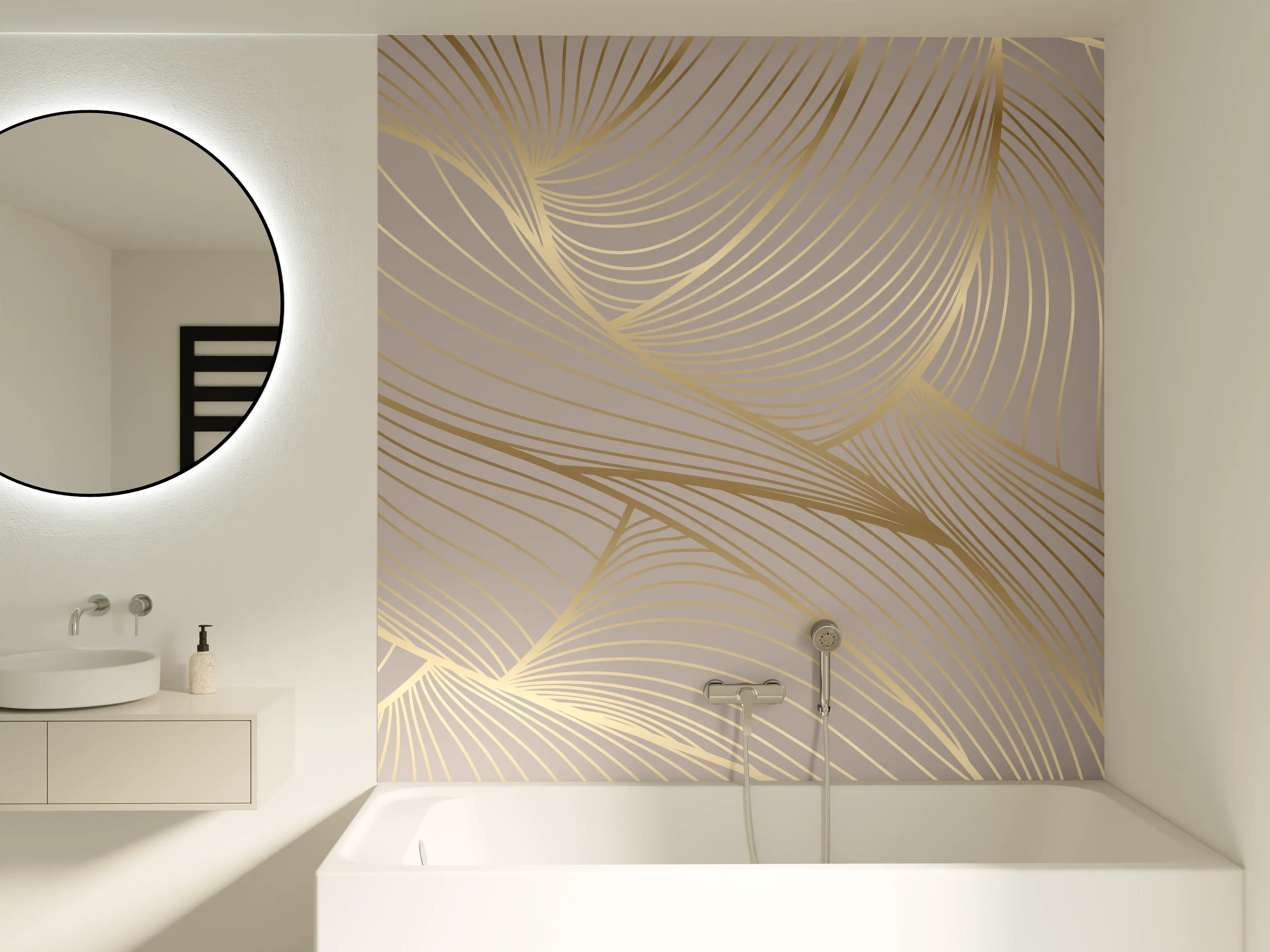 Badewannen-Rückwand - Beige-Goldene Linien Muster
