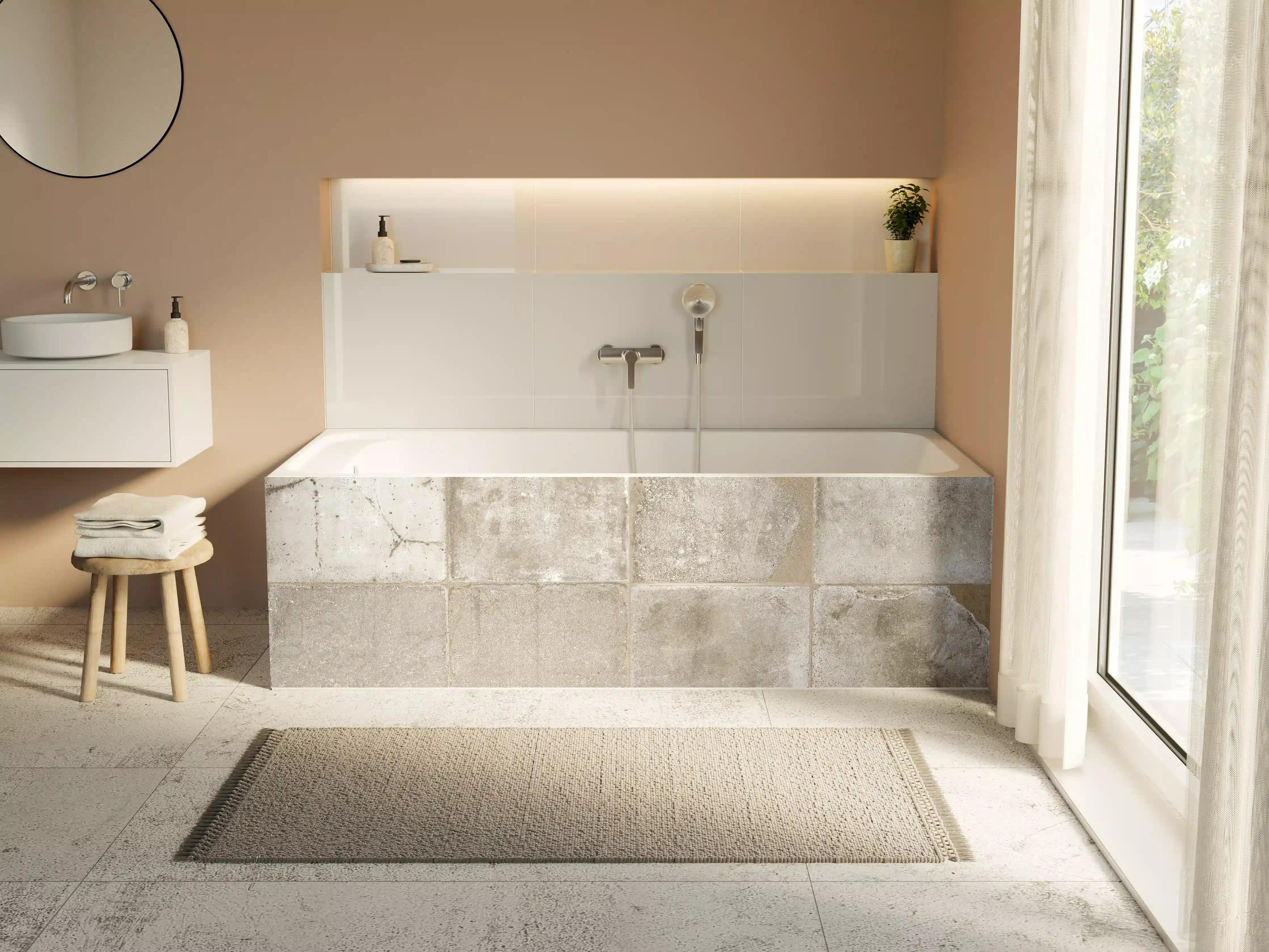 Badewannen-Rückwand - Beige Grau Steinwand-Textur