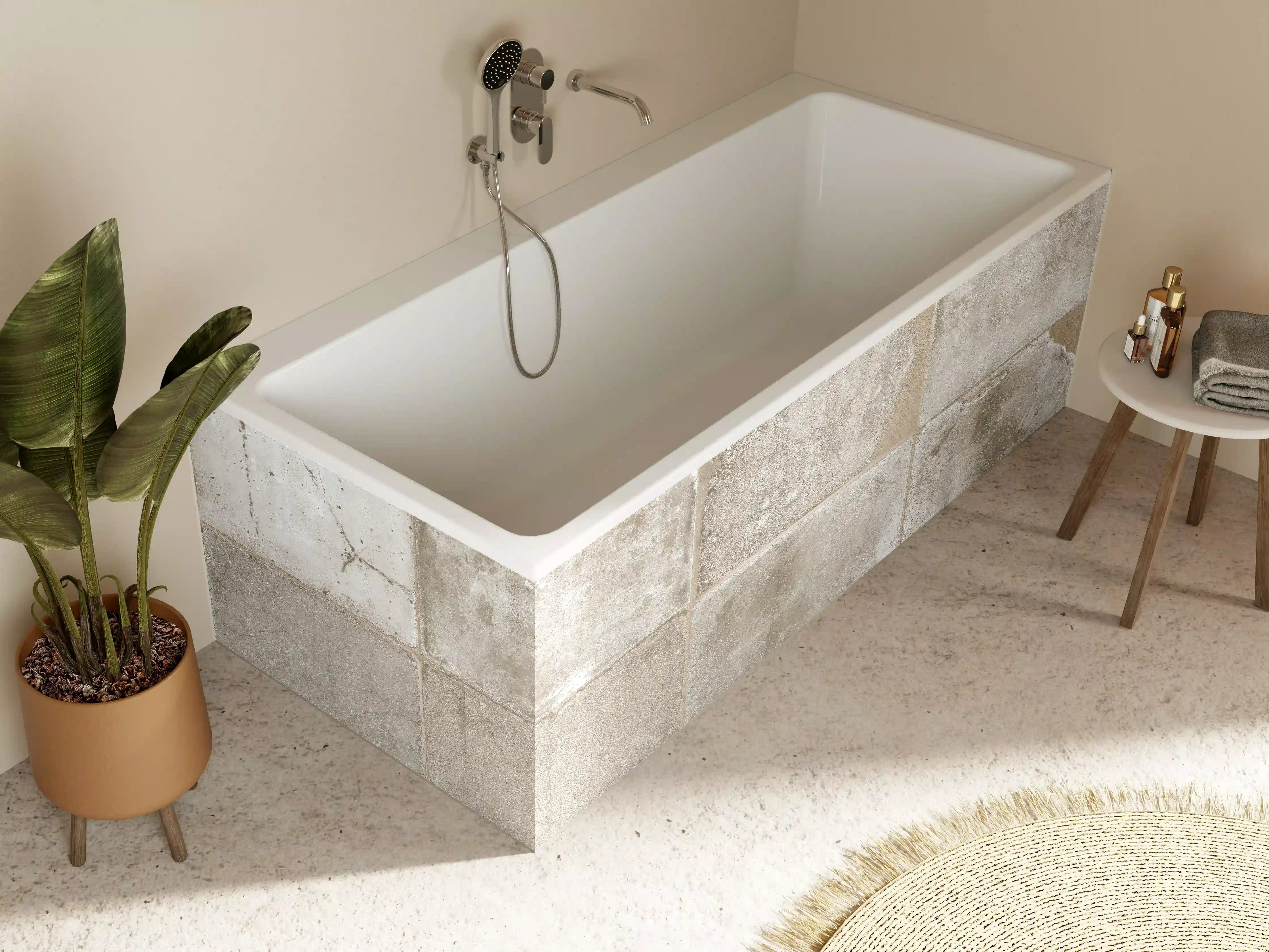 Badewannen-Rückwand - Beige Grau Steinwand-Textur