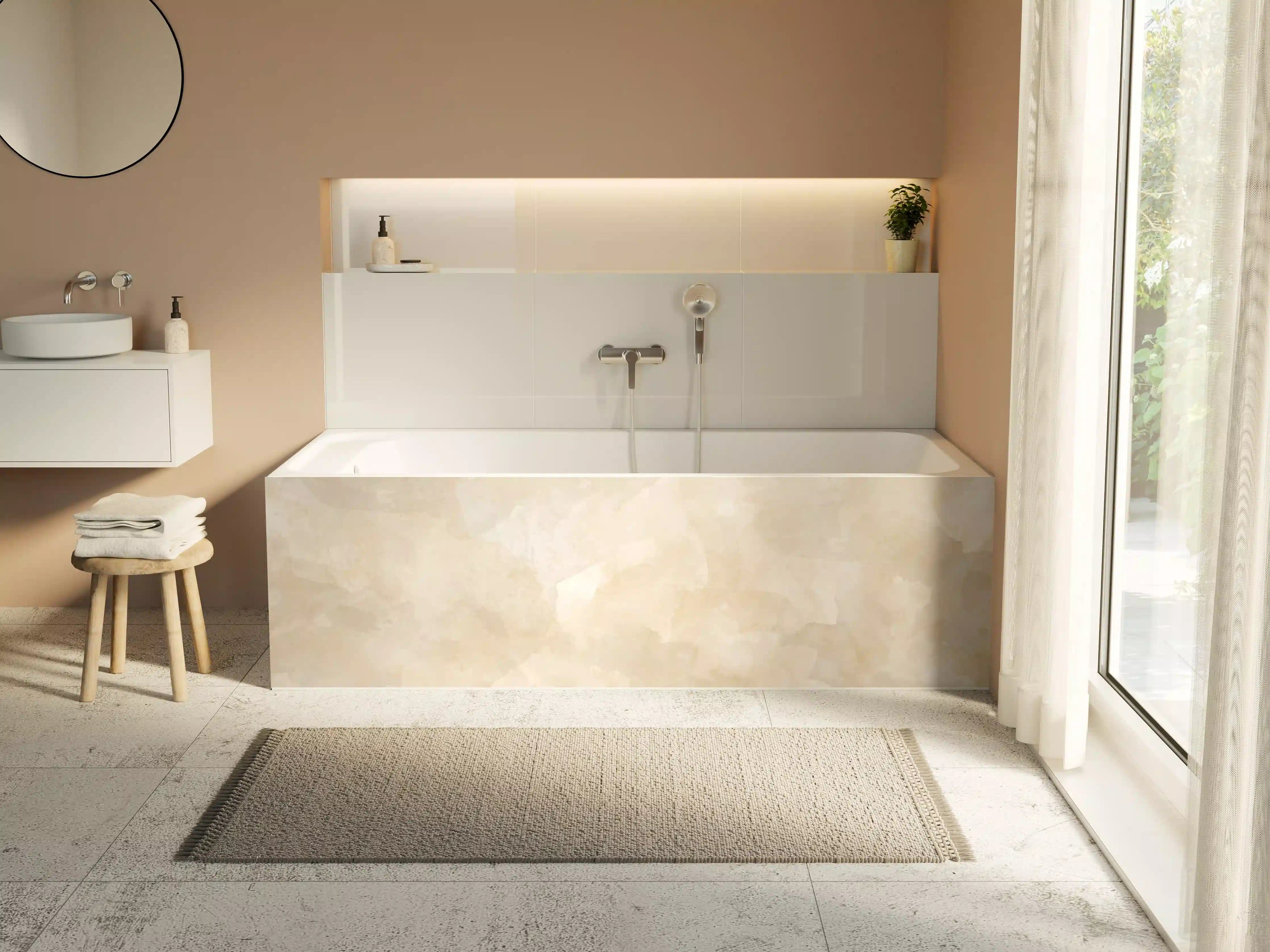 Badewannen-Rückwand - Beige-Graue Edelstein-Optik