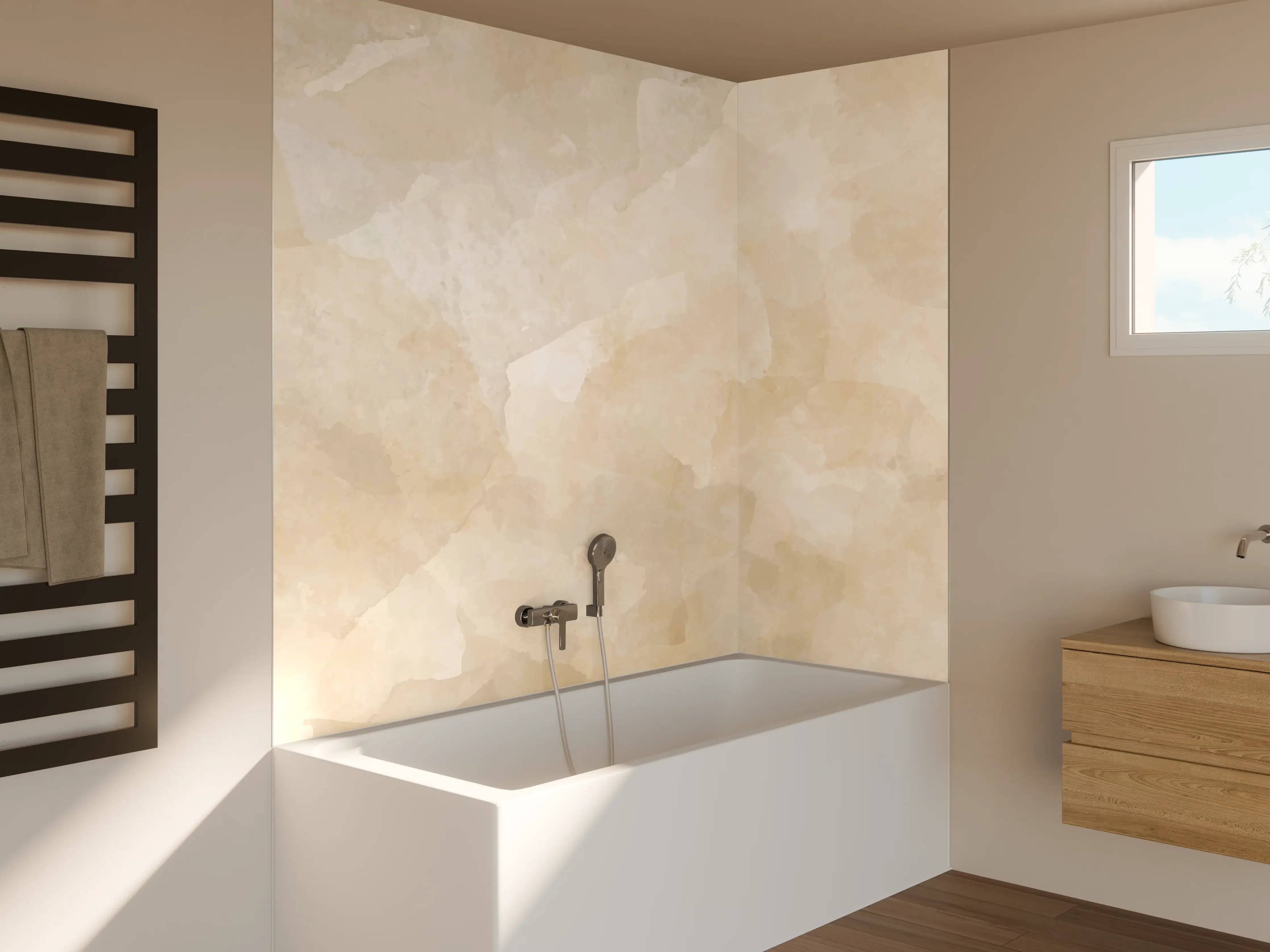 Badewannen-Rückwand - Beige-Graue Edelstein-Optik