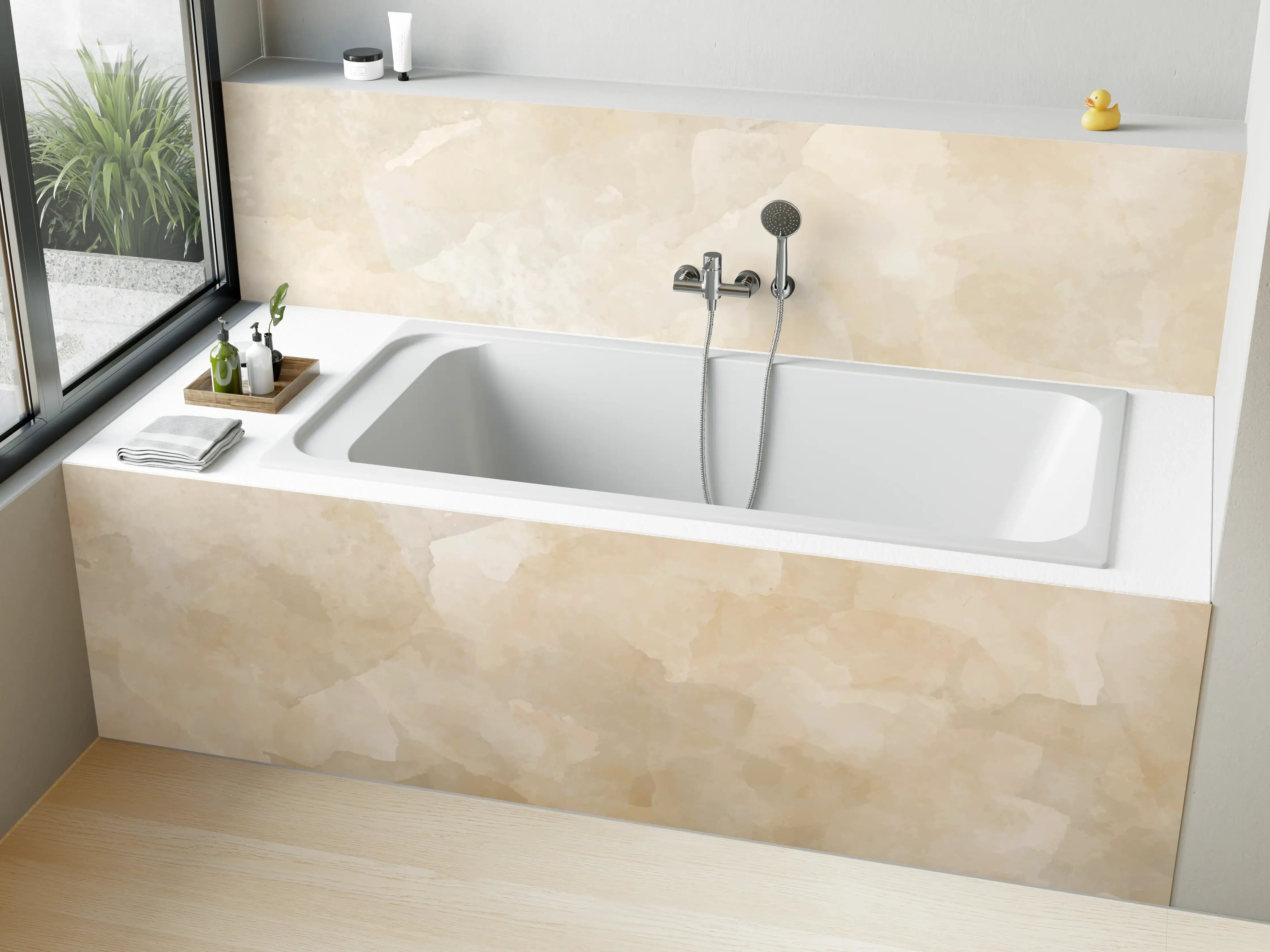 Badewannen-Rückwand - Beige-Graue Edelstein-Optik