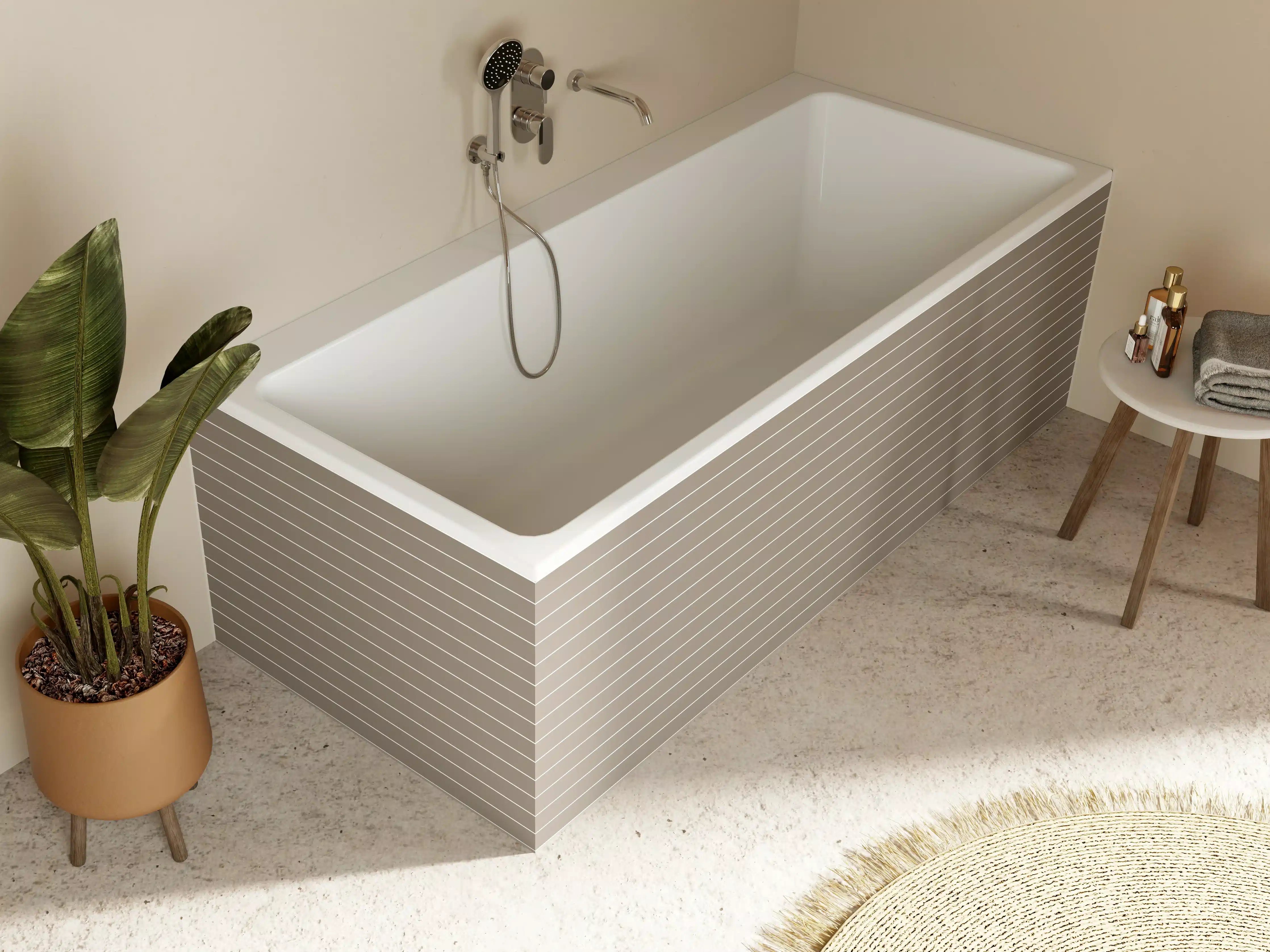 Badewannen-Rückwand - Beige-Graue Linienstruktur