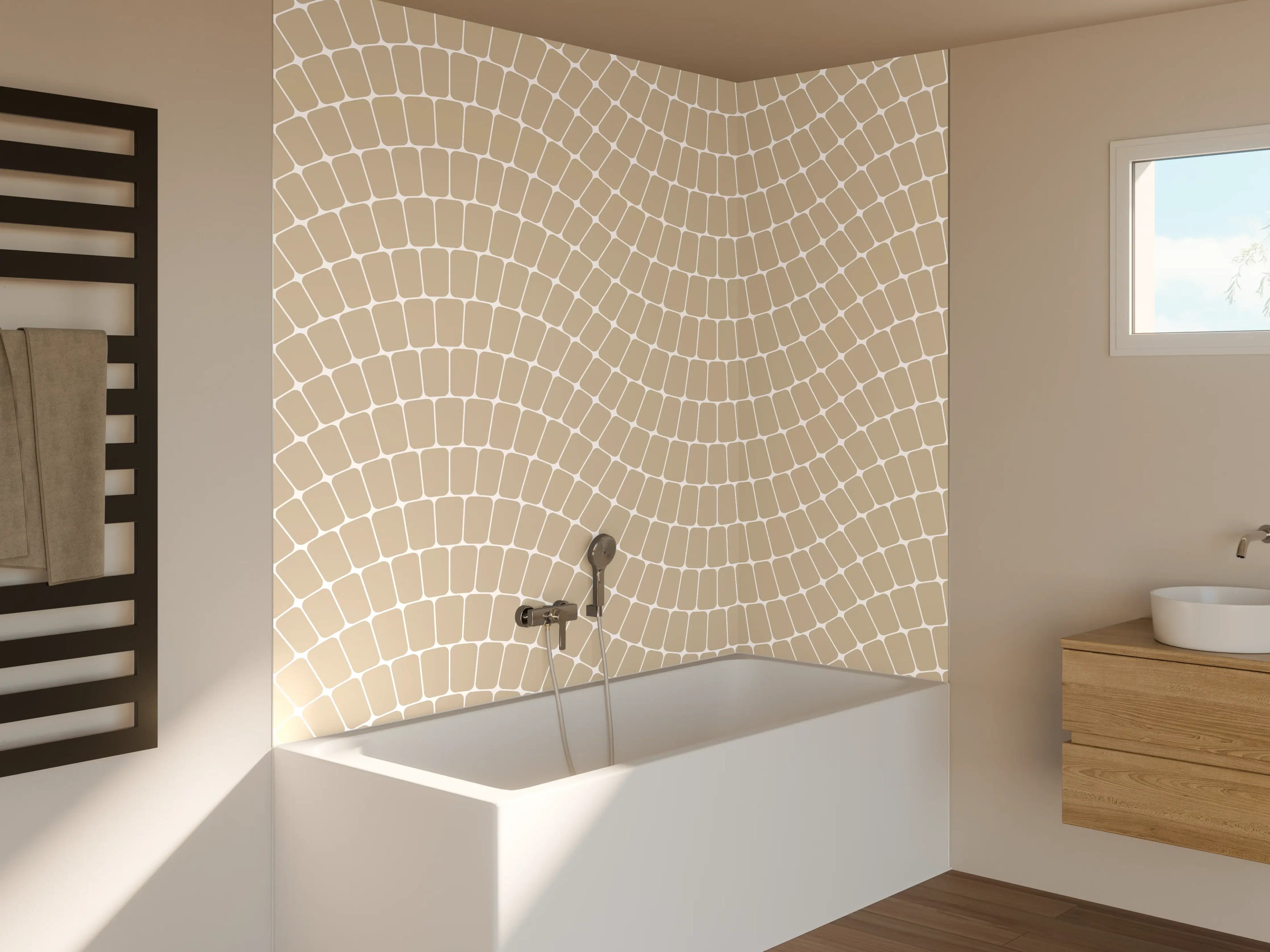 Badewannen-Rückwand - Beige-Kacheln mit Wellenmuster