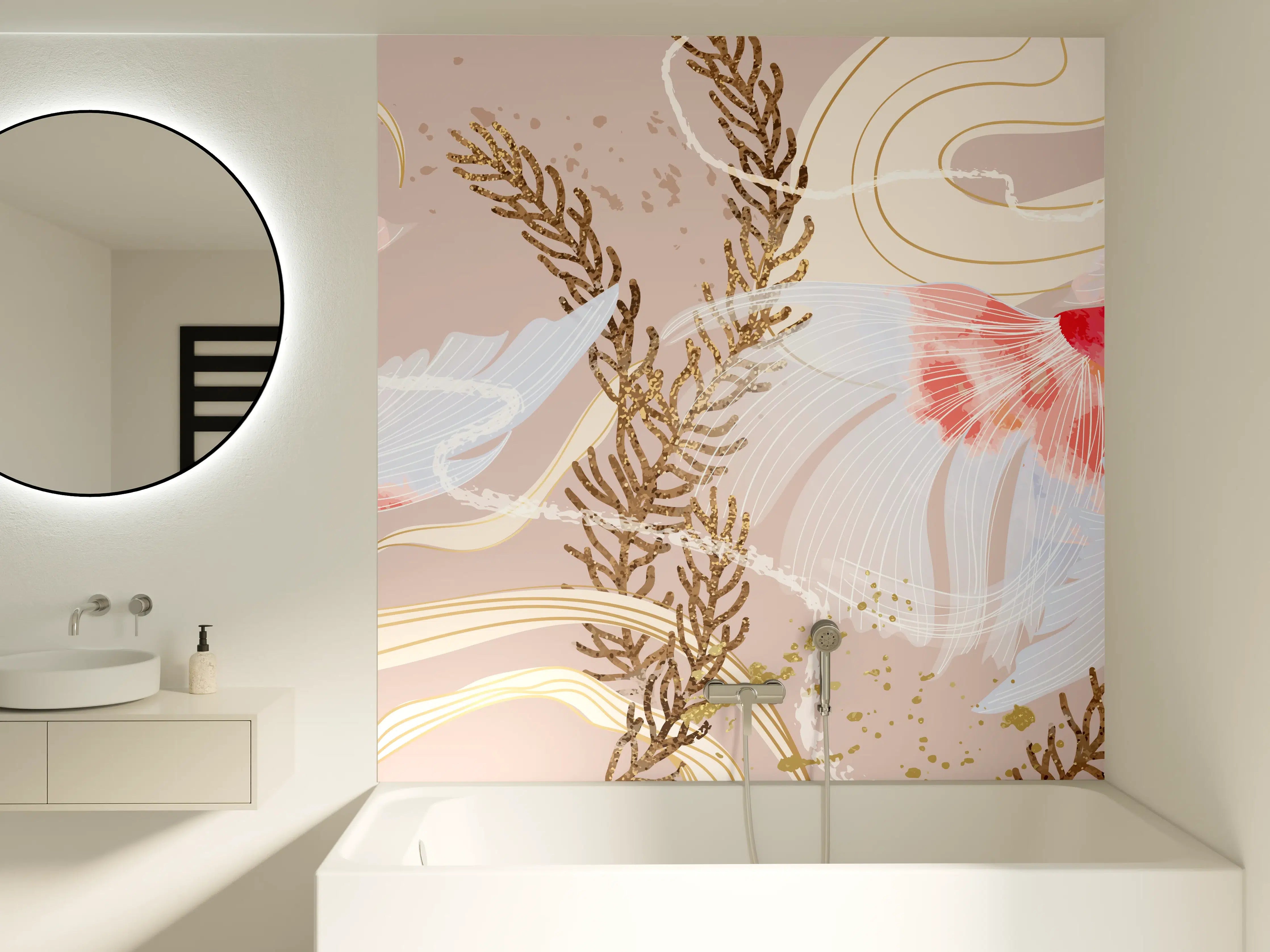Badewannen-Rückwand - Beige Koi-Kunstdruck