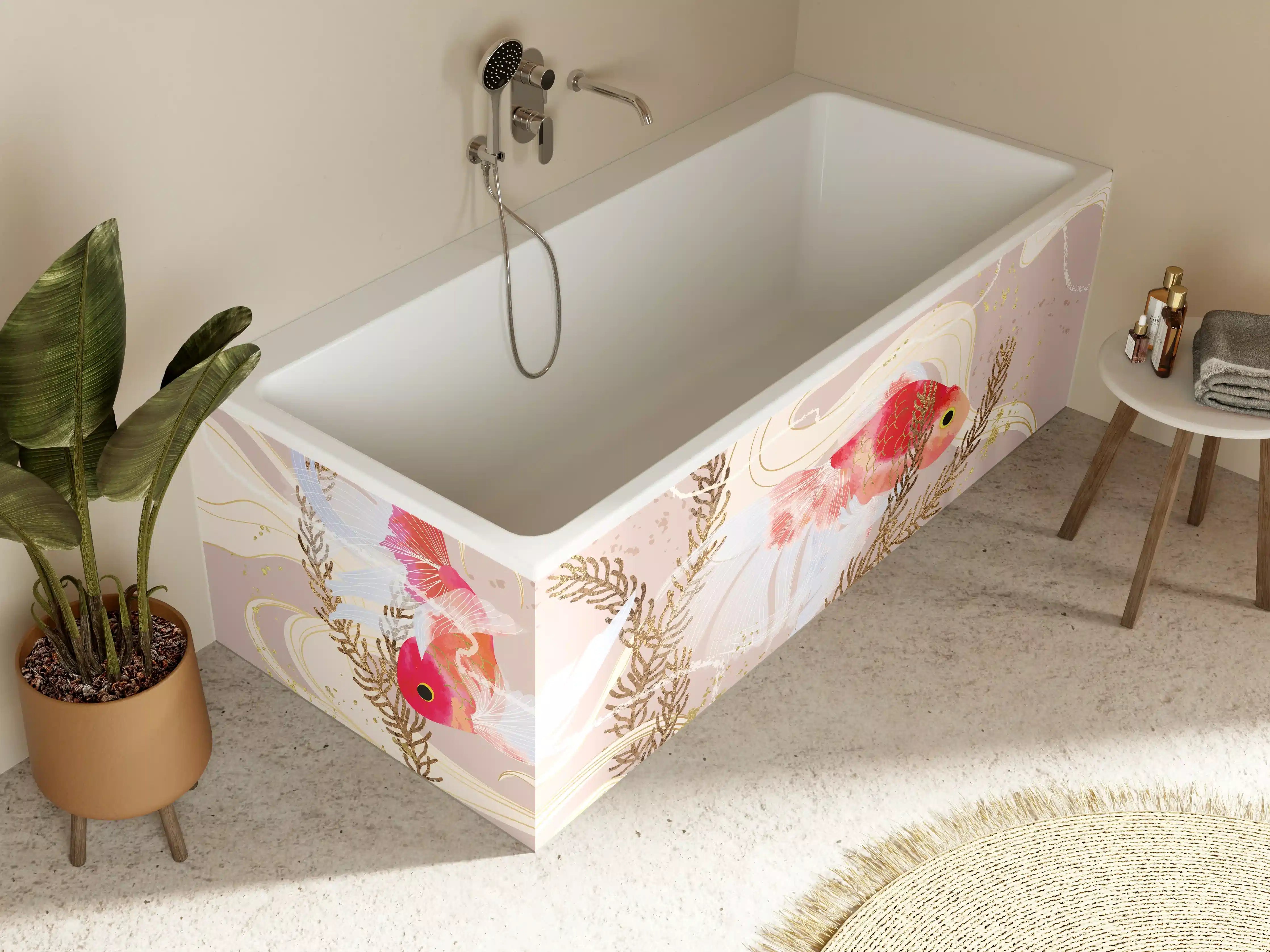 Badewannen-Rückwand - Beige Koi-Kunstdruck