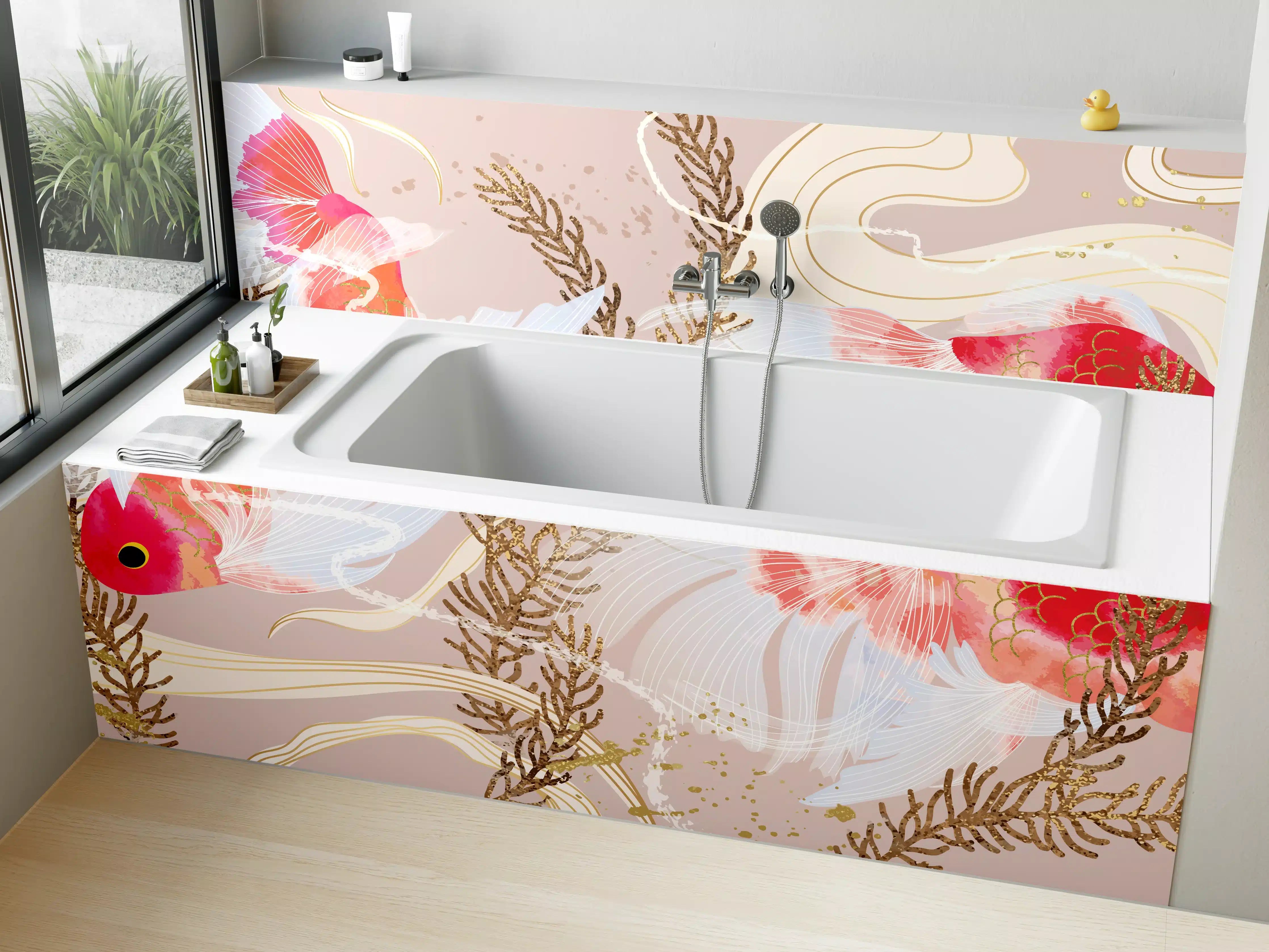 Badewannen-Rückwand - Beige Koi-Kunstdruck