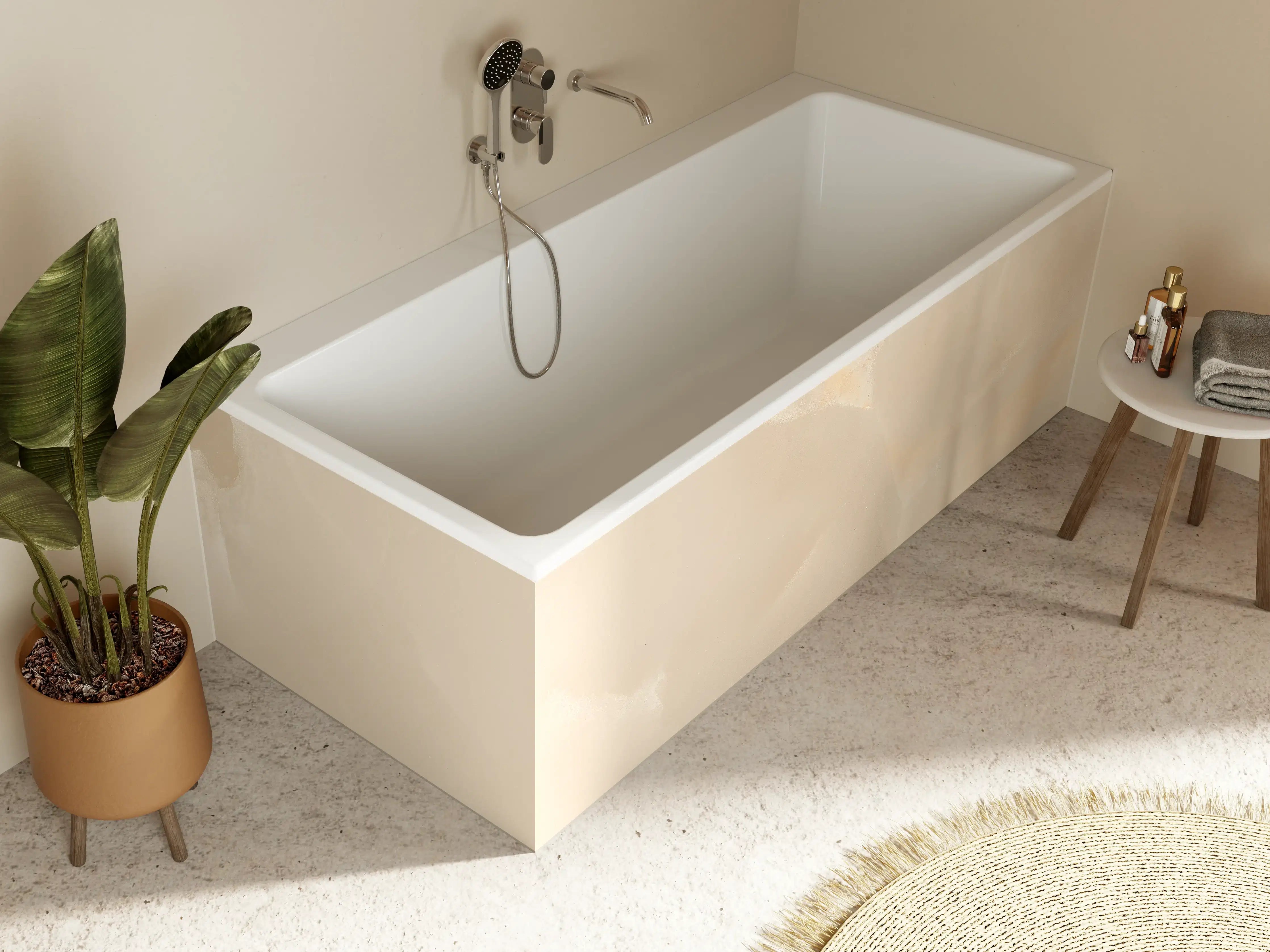 Badewannen-Rückwand - Beige Marmor-Textur mit sanften Mustern