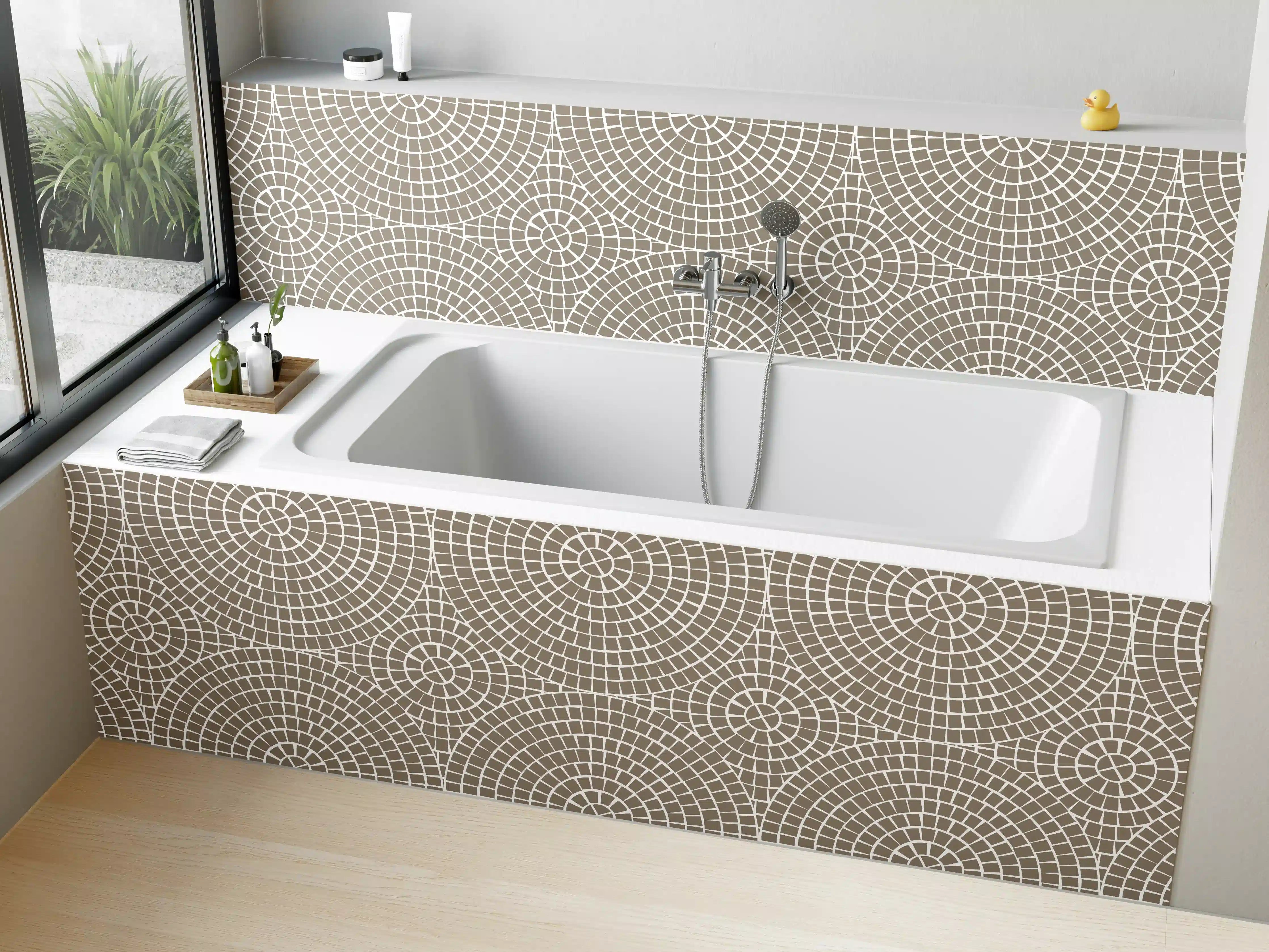 Badewannen-Rückwand - Beige Muster mit feinen Kreisen