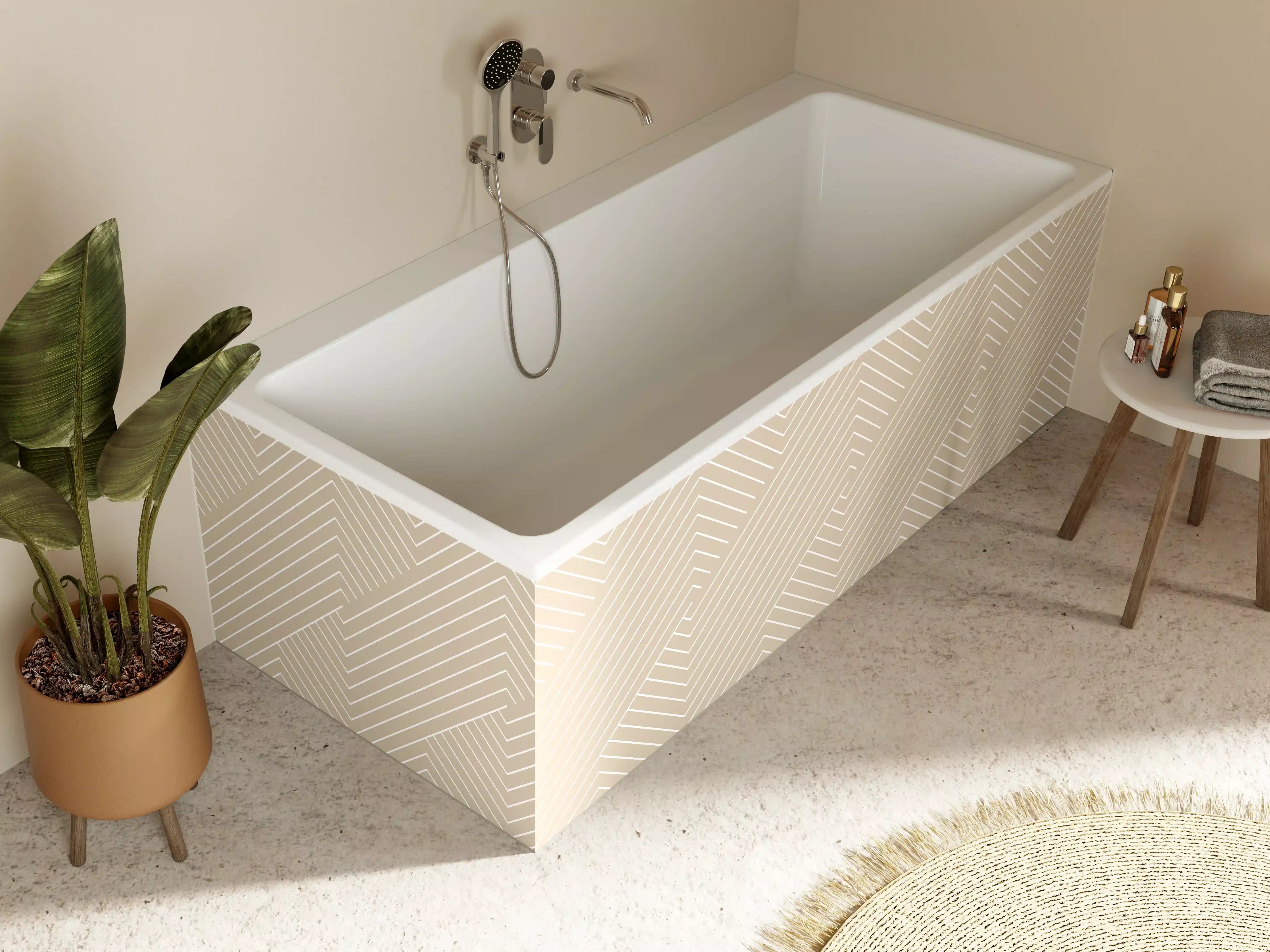 Badewannen-Rückwand - Beige Muster mit feinen Linienstruktur