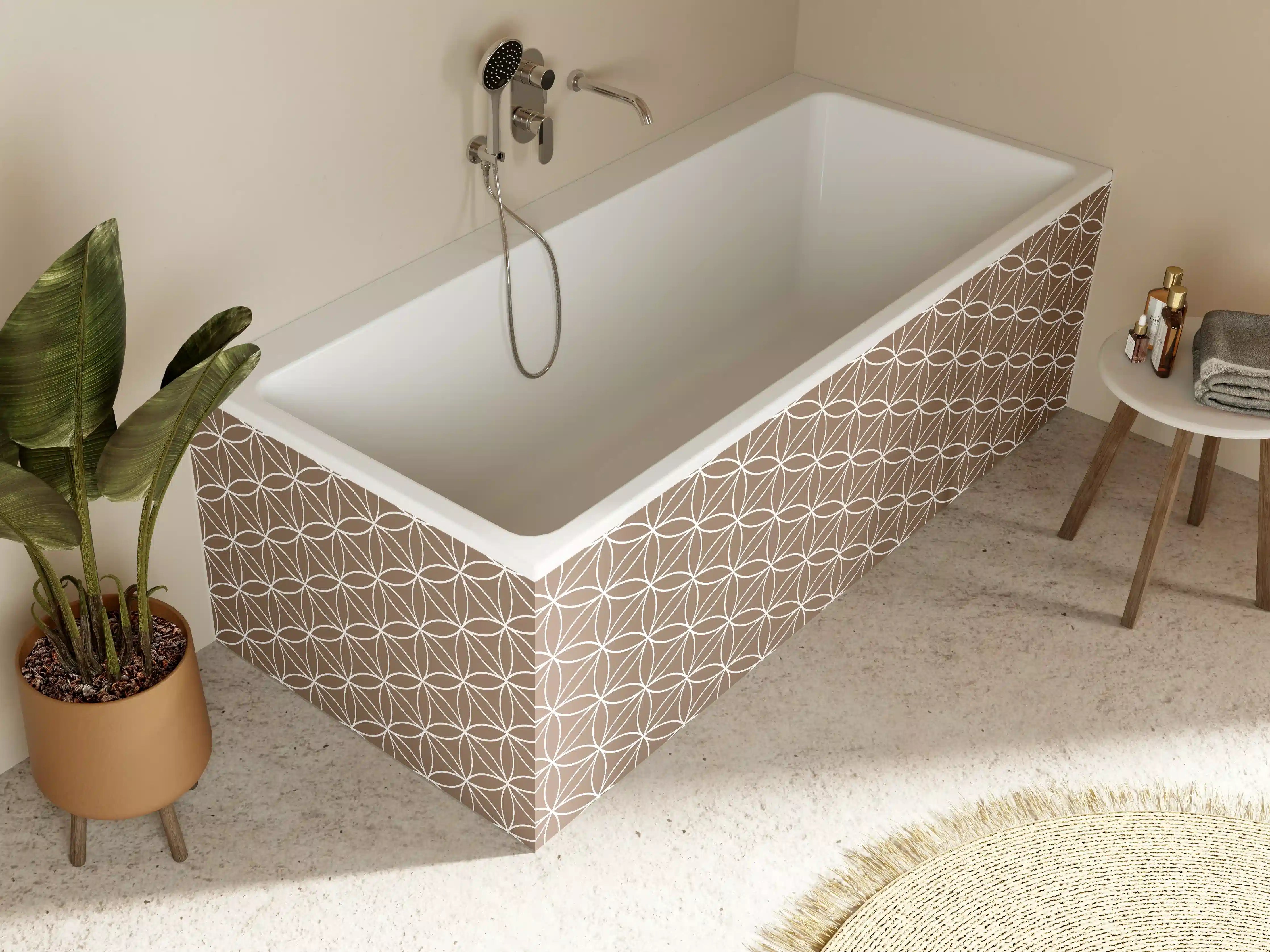 Badewannen-Rückwand - Beige-Muster mit geometrischer Blume