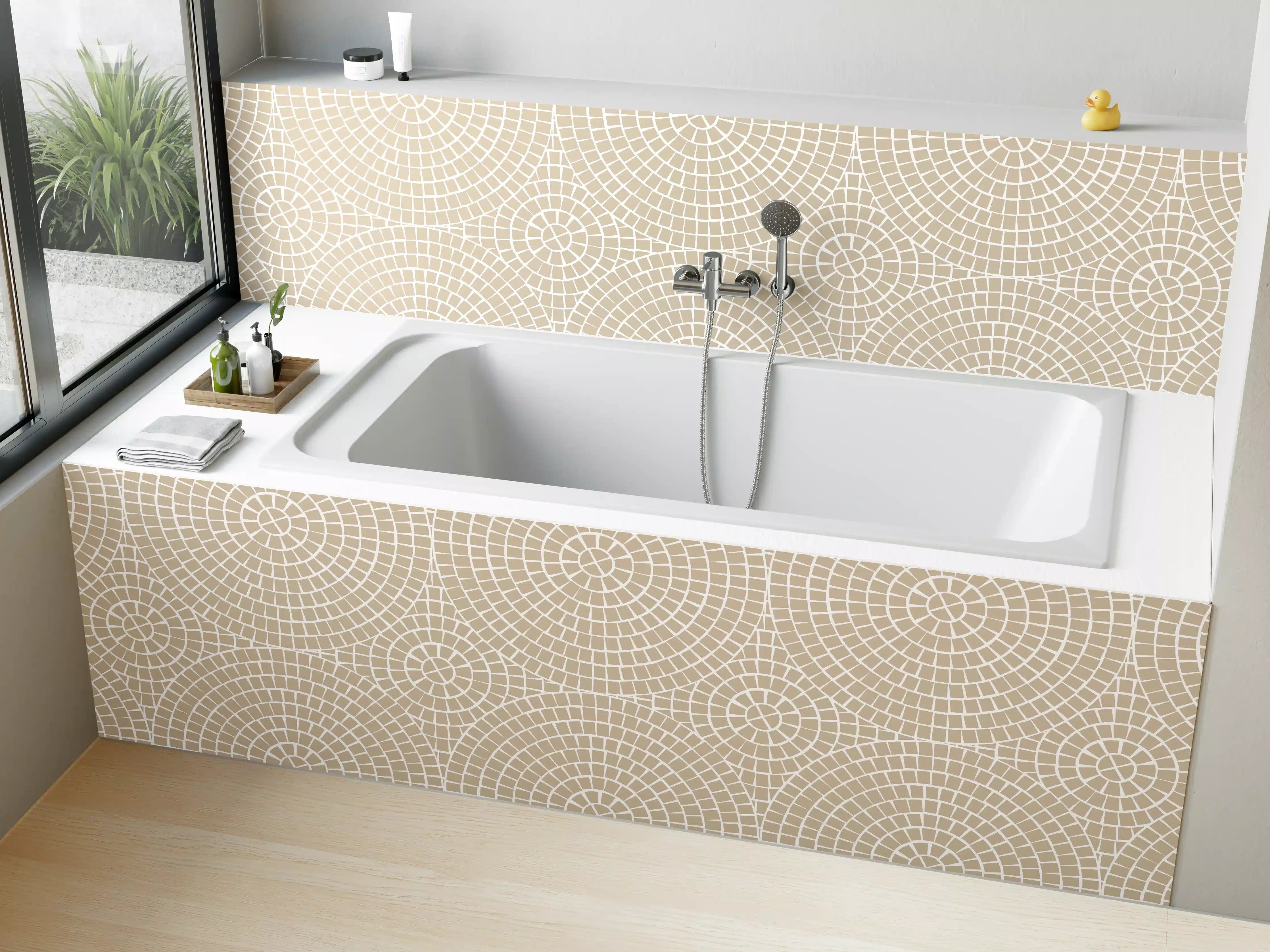 Badewannen-Rückwand - Beige Muster mit zarten Kreisen