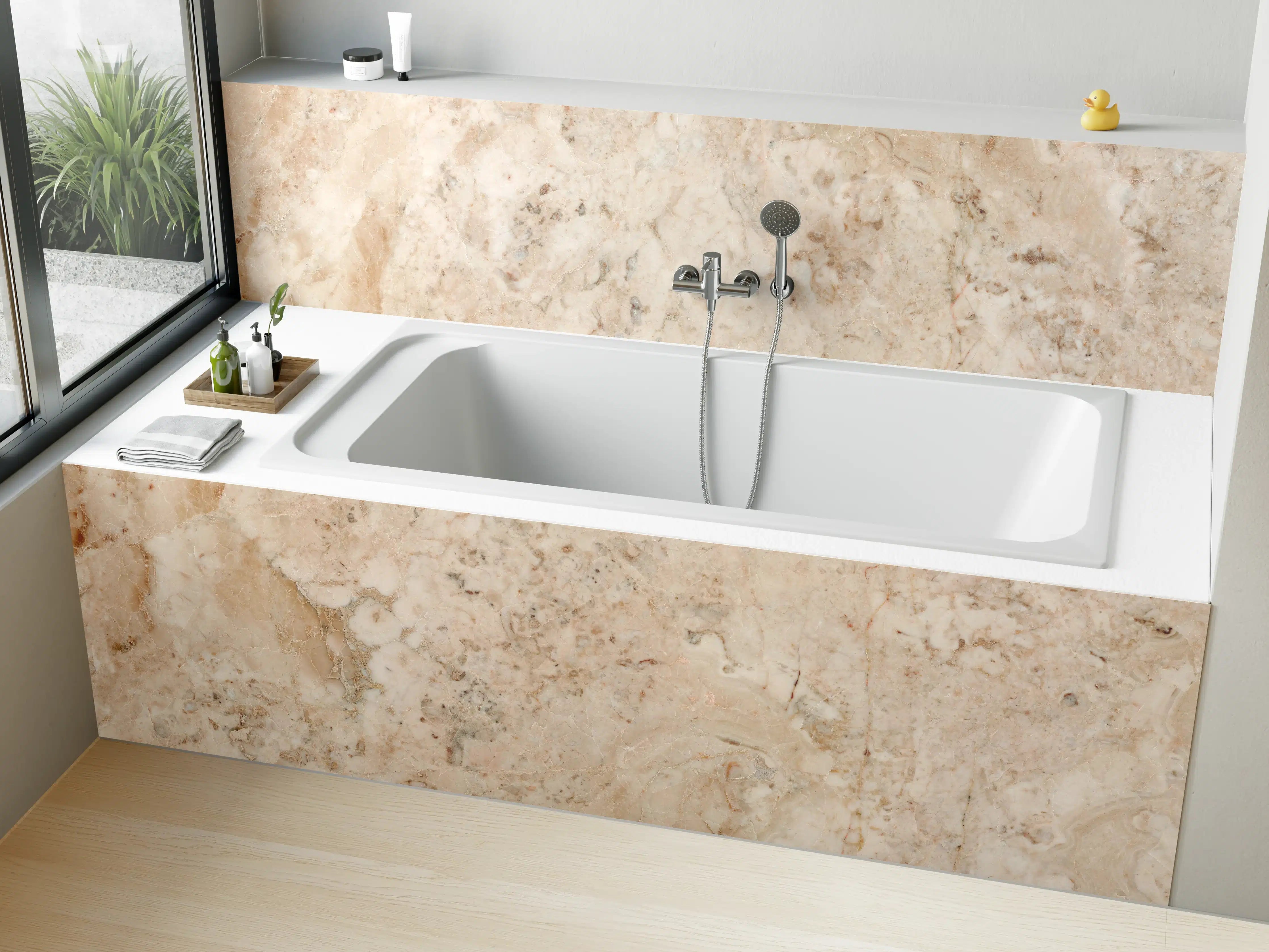 Badewannen-Rückwand - Beige Naturmarmor Stein Textur