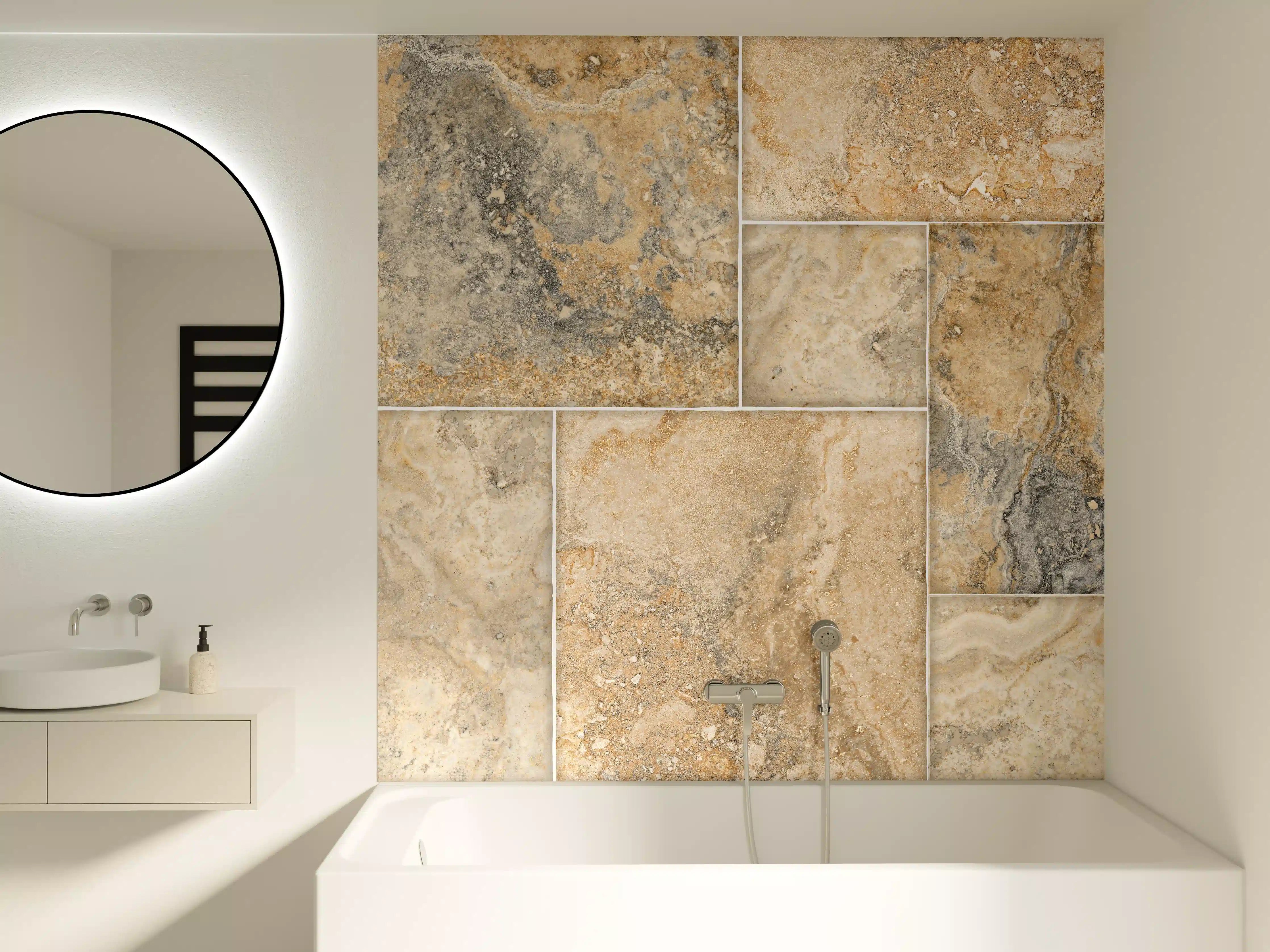 Badewannen-Rückwand - Beige Naturstein Wandtextur