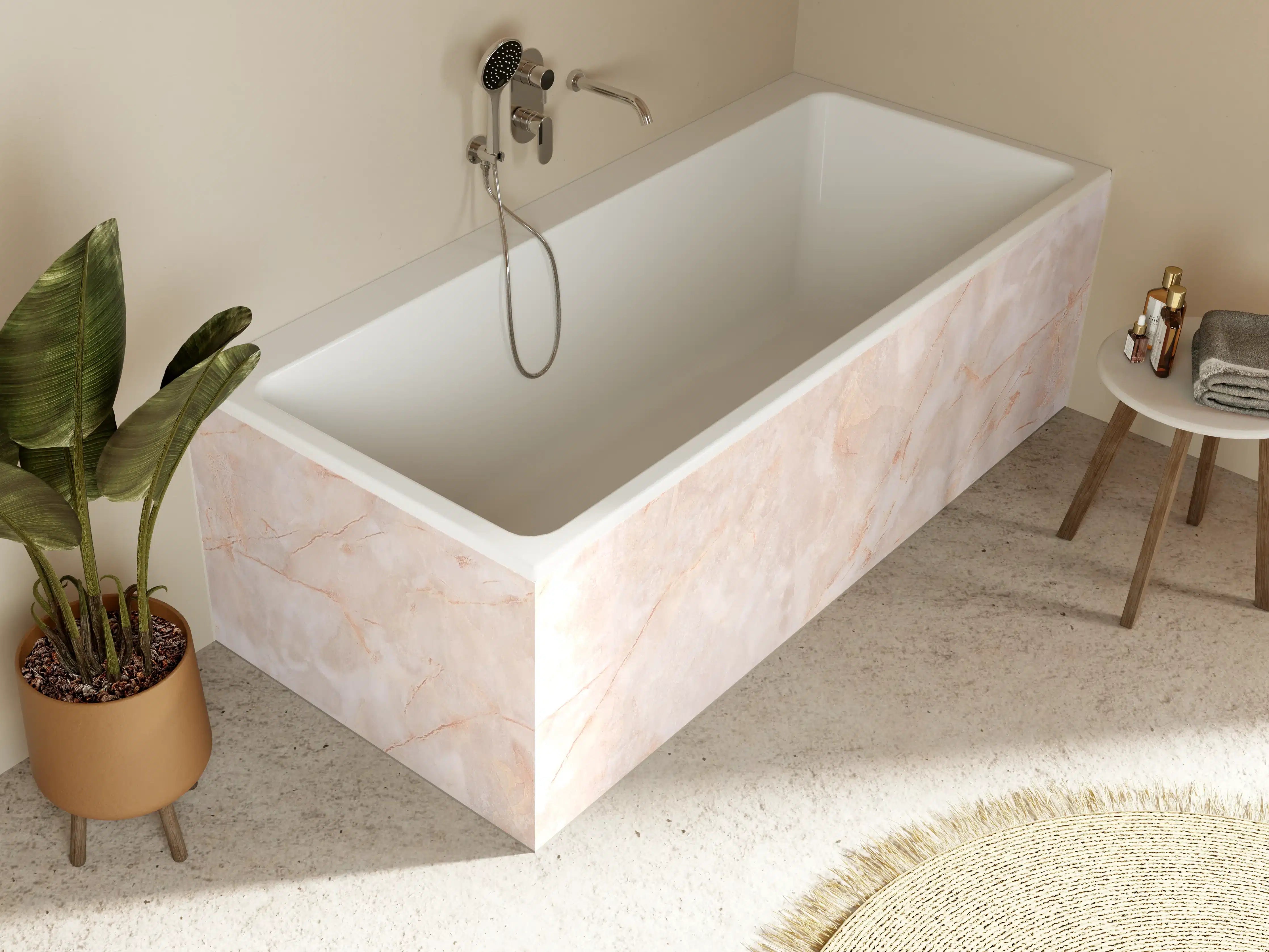 Badewannen-Rückwand - Beige-Rosa Marmorstein