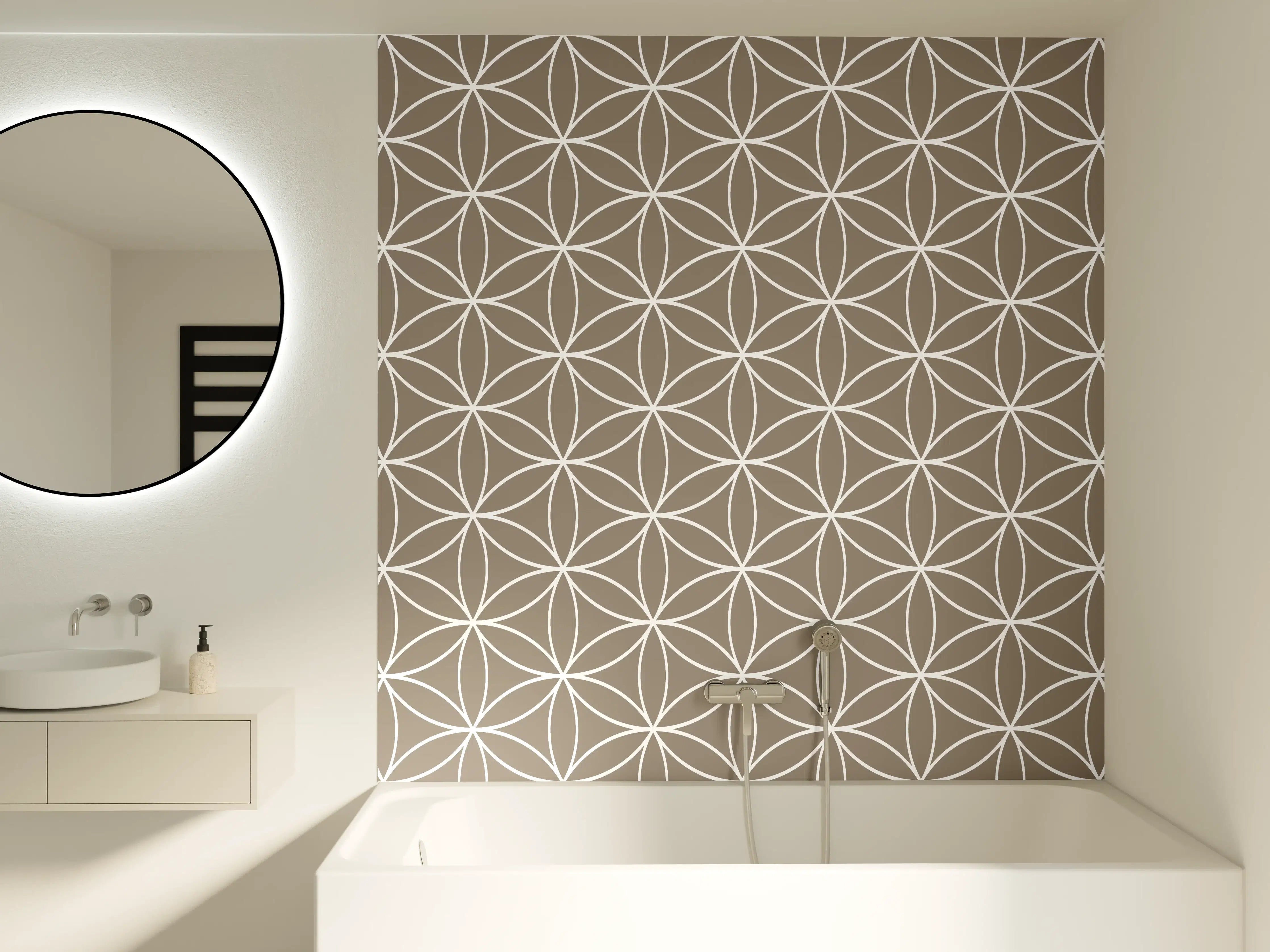 Badewannen-Rückwand - Beige-Ton Muster mit geometrischer Blume