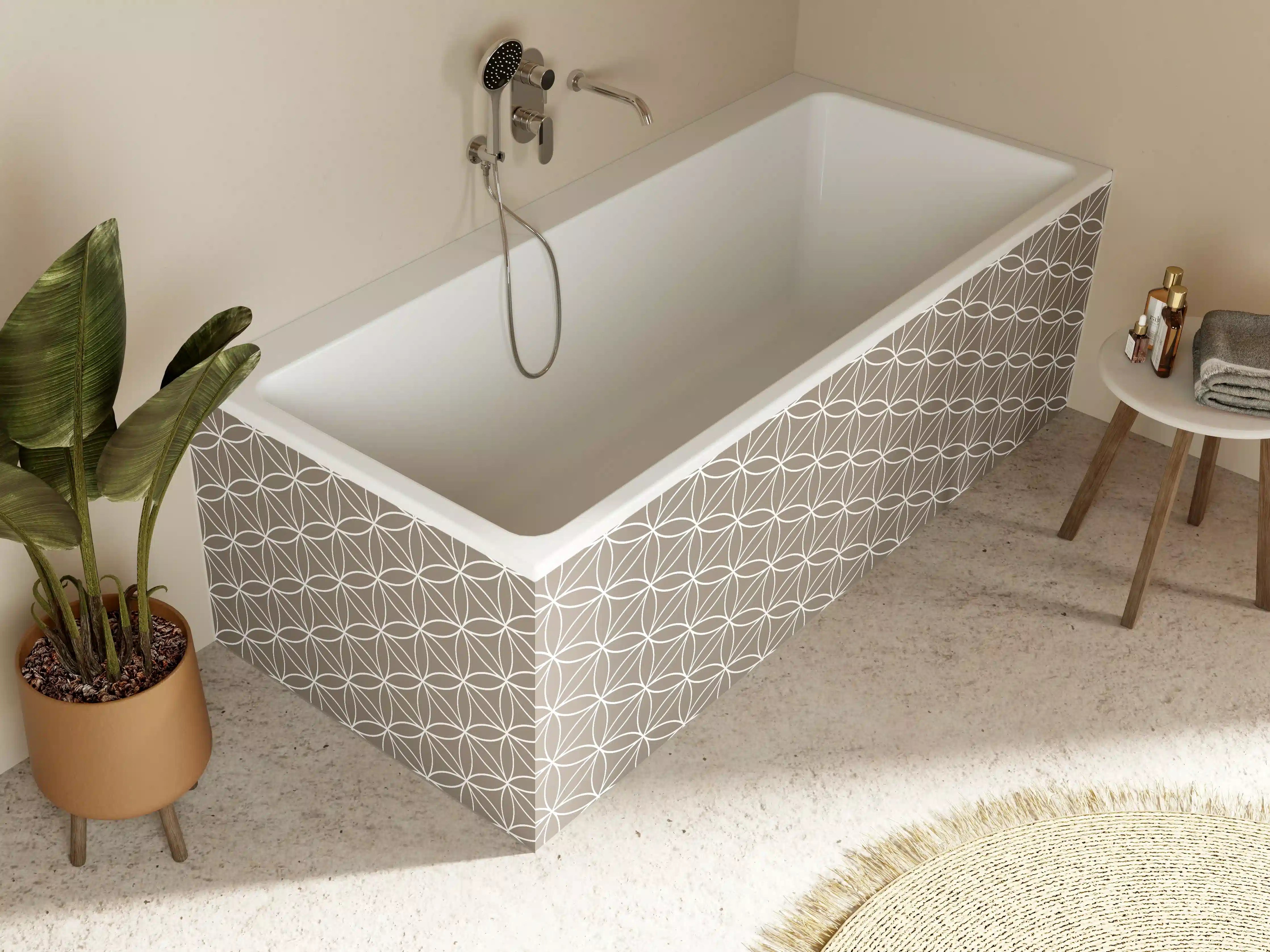 Badewannen-Rückwand - Beige-Ton Muster mit geometrischer Blume