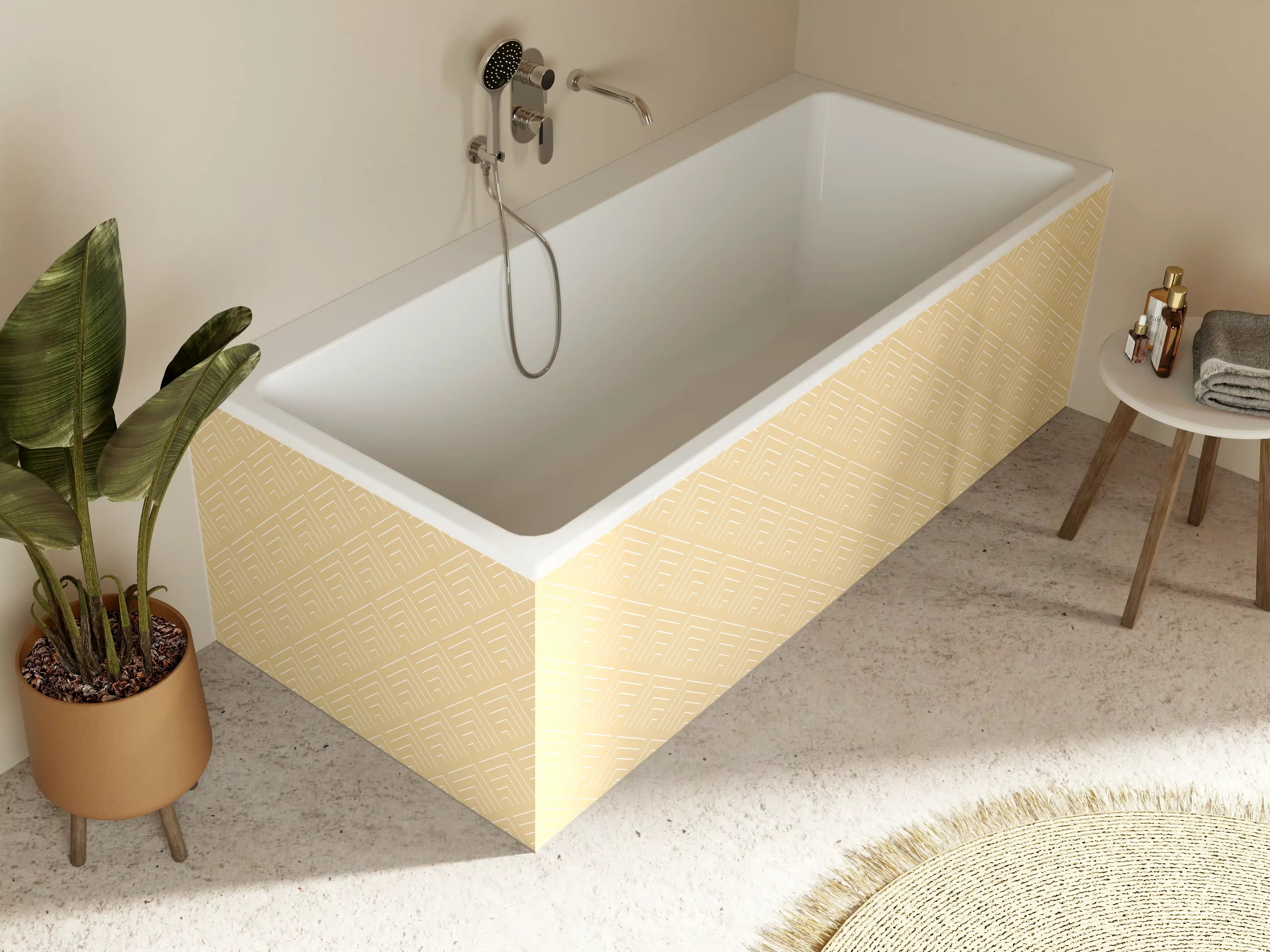 Badewannen-Rückwand - Beige Wallpaper mit Dezenfarbenmuster