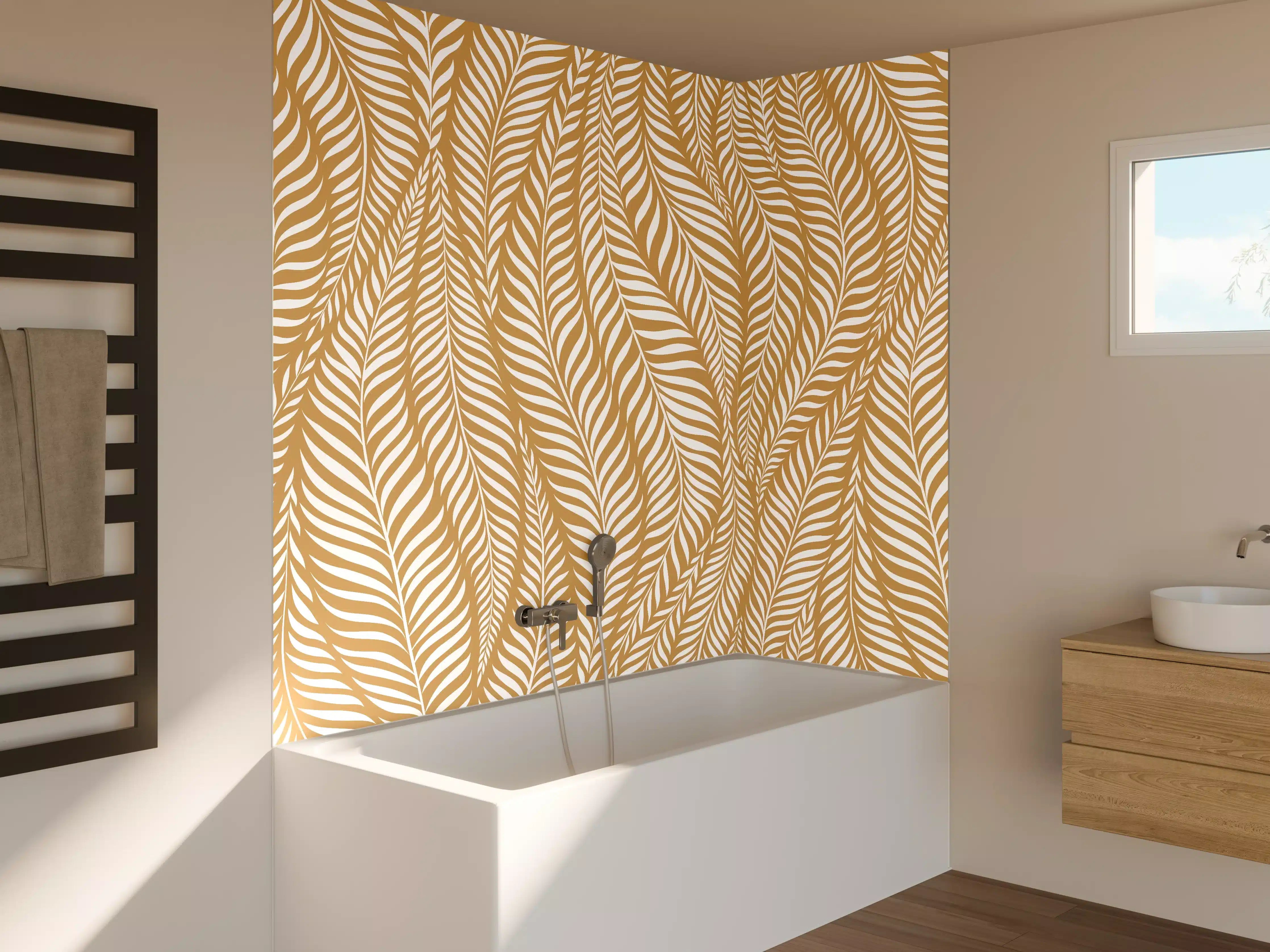 Badewannen-Rückwand - Beige-Weiße Blattmuster Textur