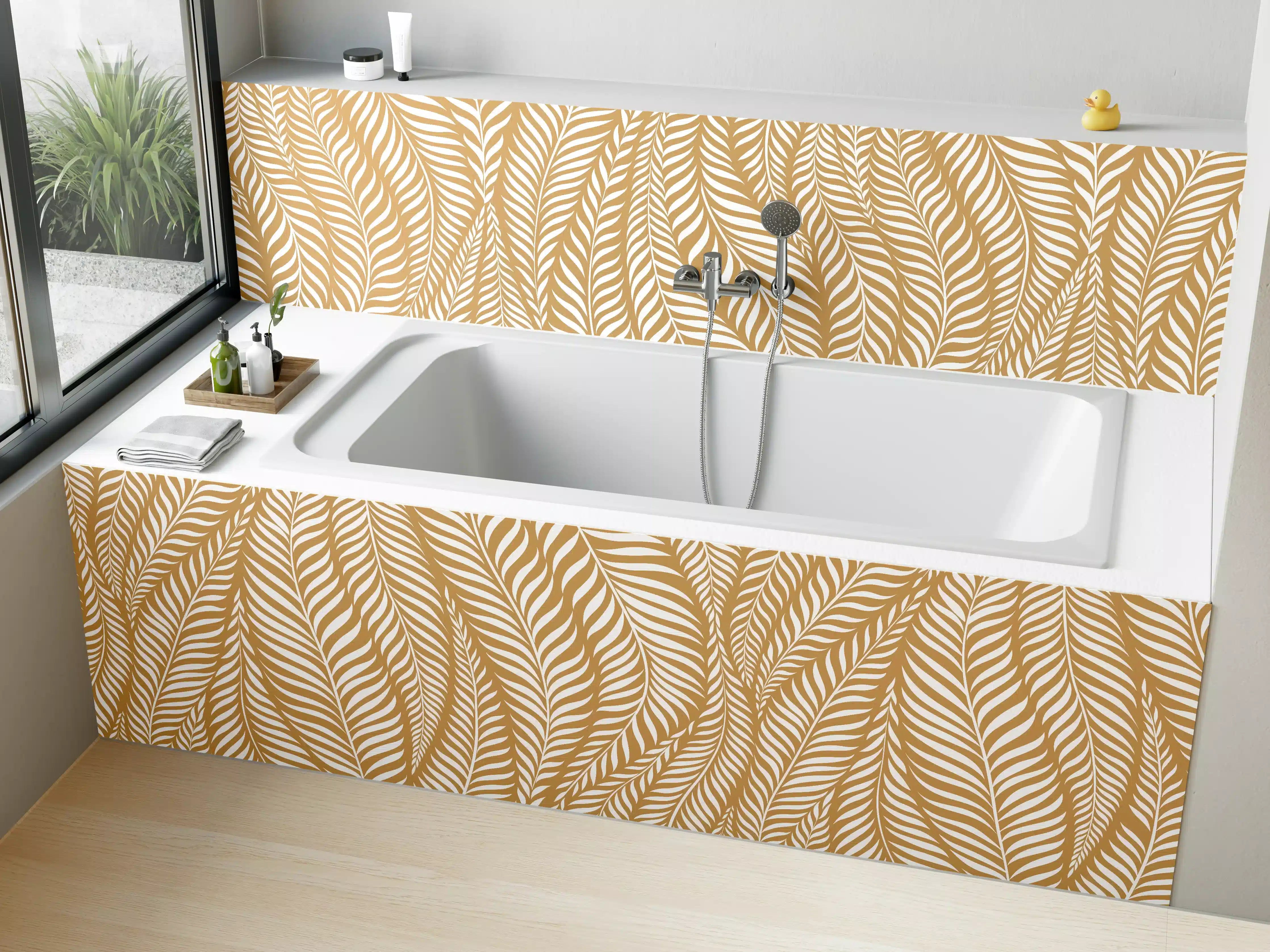 Badewannen-Rückwand - Beige-Weiße Blattmuster Textur