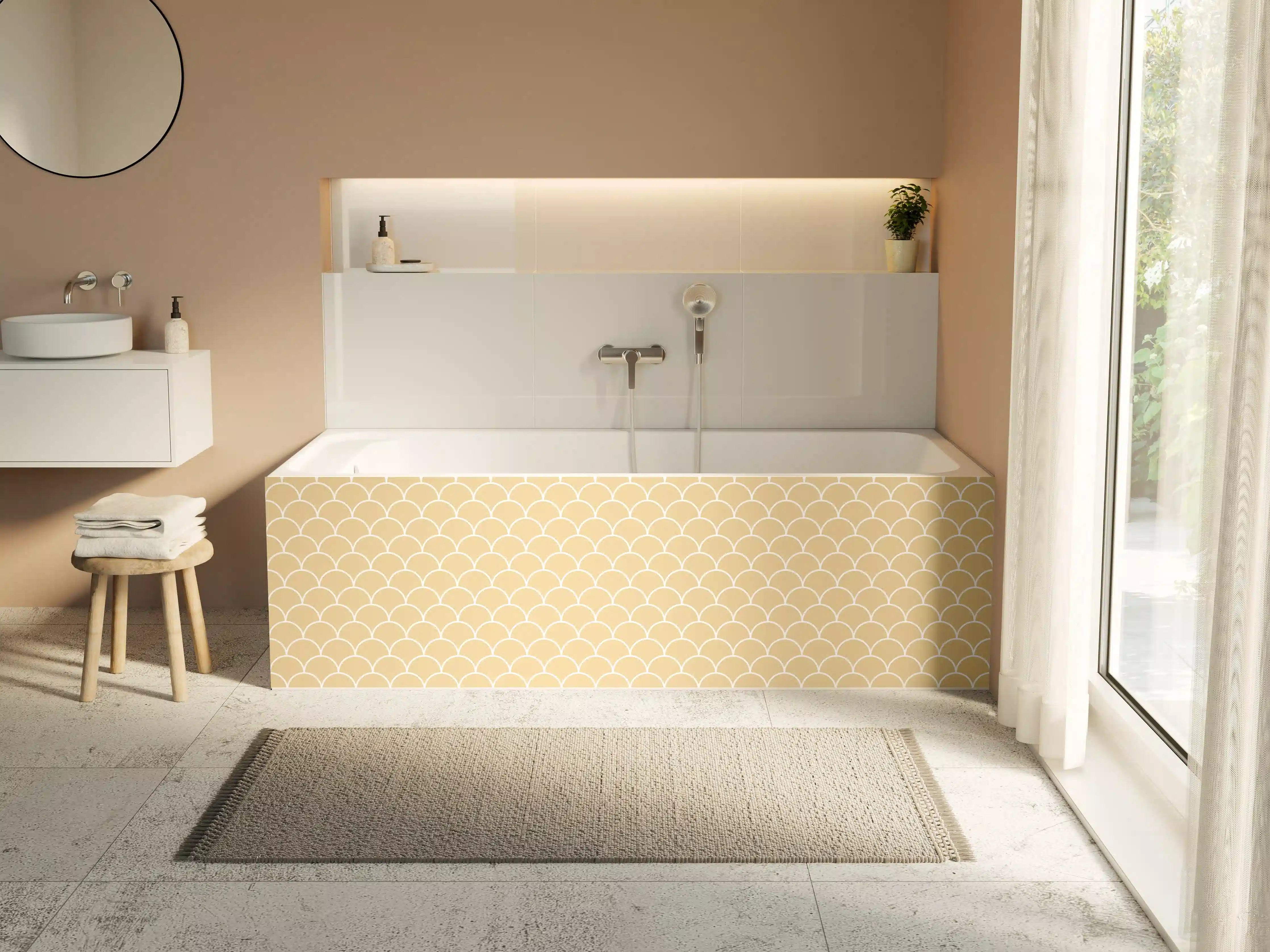 Badewannen-Rückwand - Beige-Weiße Meeresmuscheln-Muster