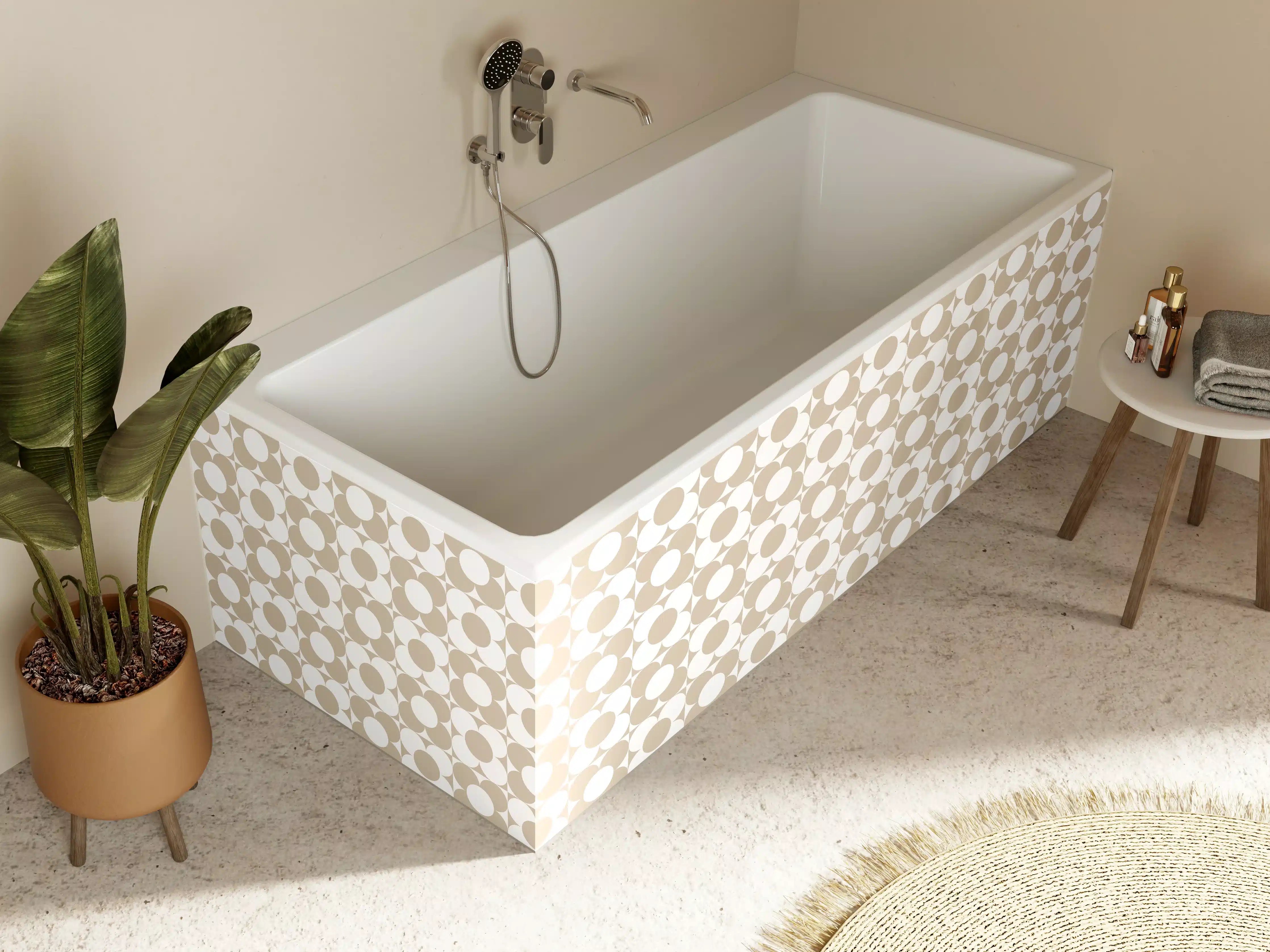 Badewannen-Rückwand - Beige-Weiße geometrische Musteroptik