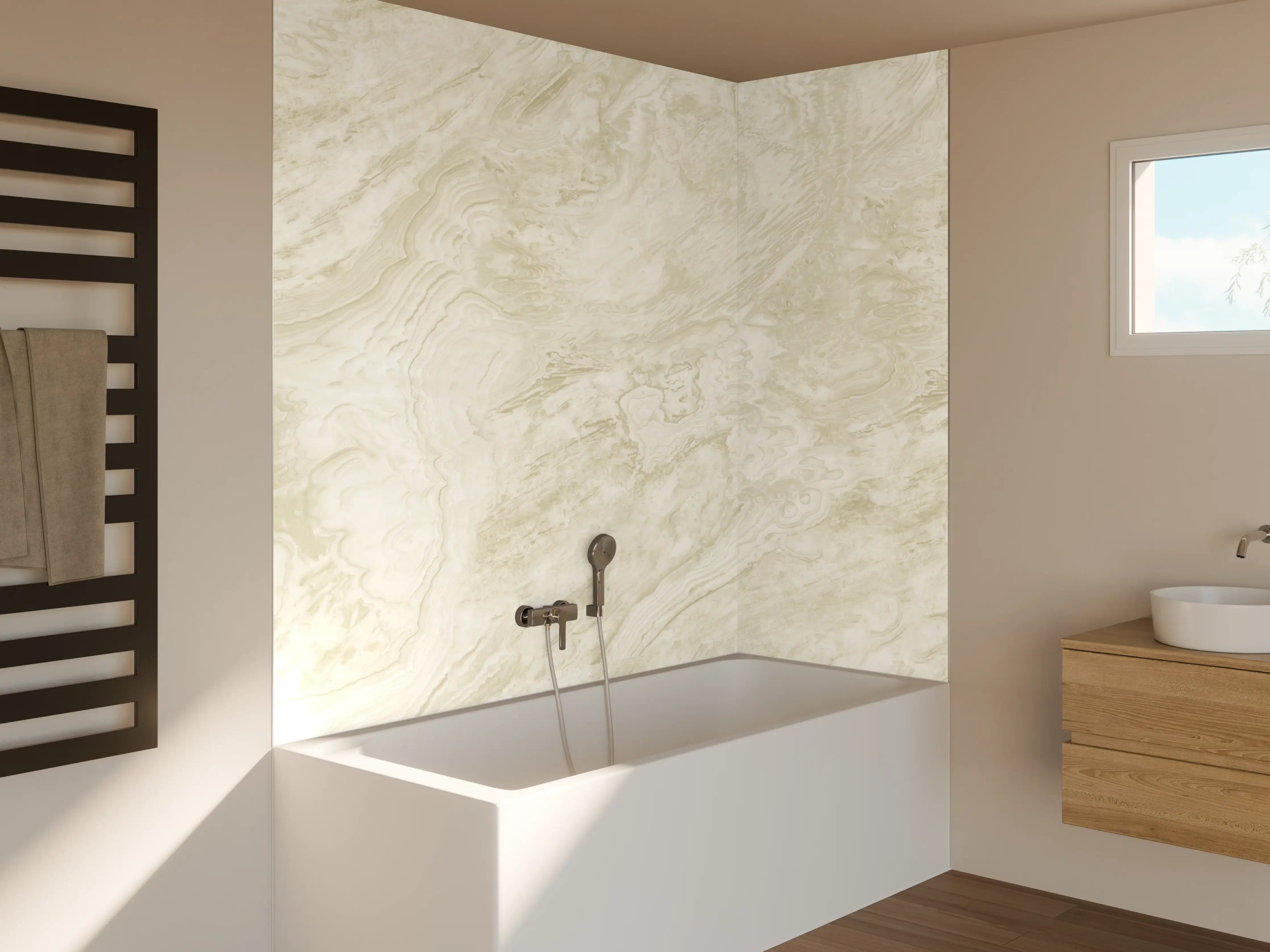 Badewannen-Rückwand - Beige-Weißer Marmor