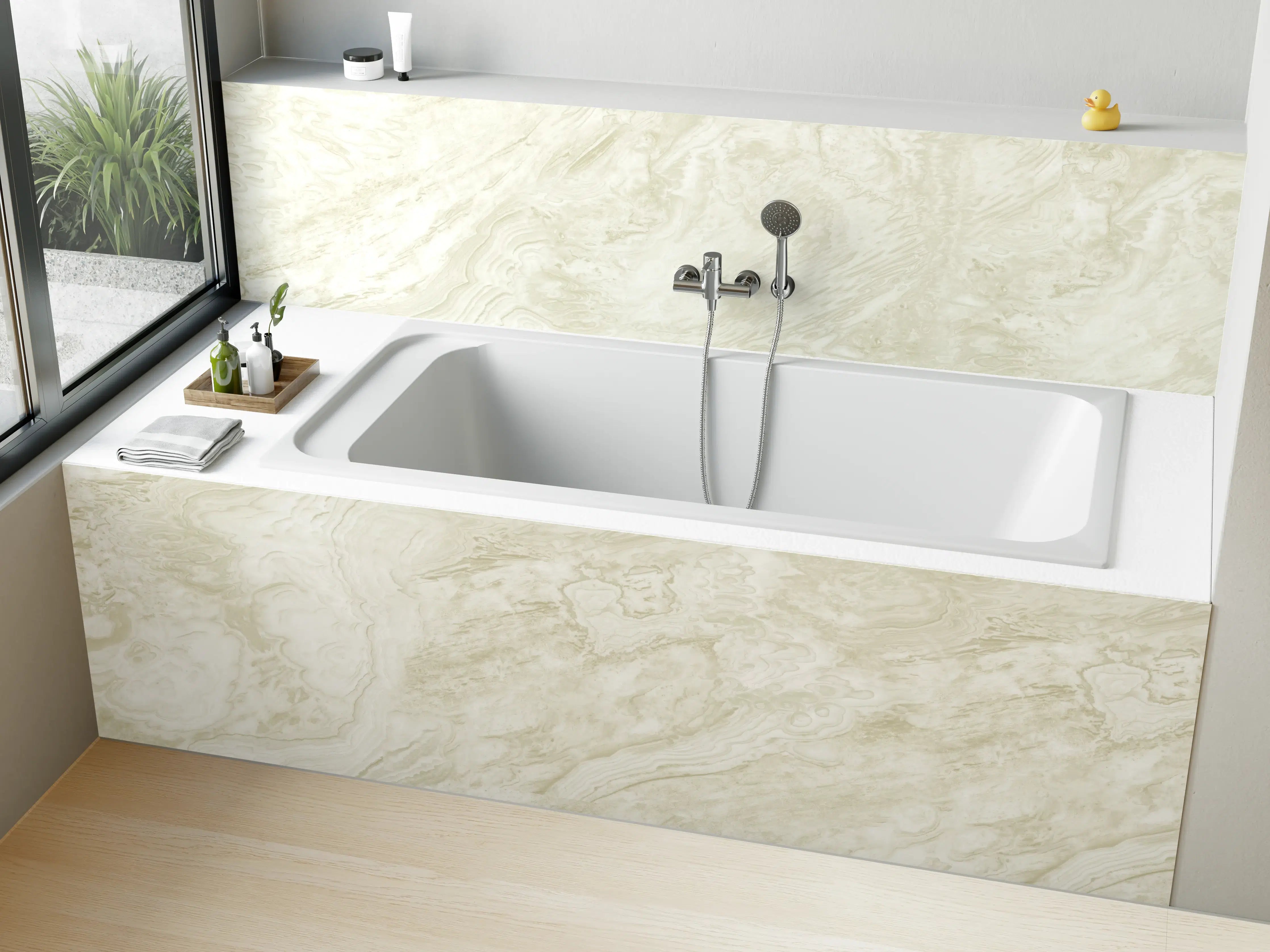 Badewannen-Rückwand - Beige-Weißer Marmor