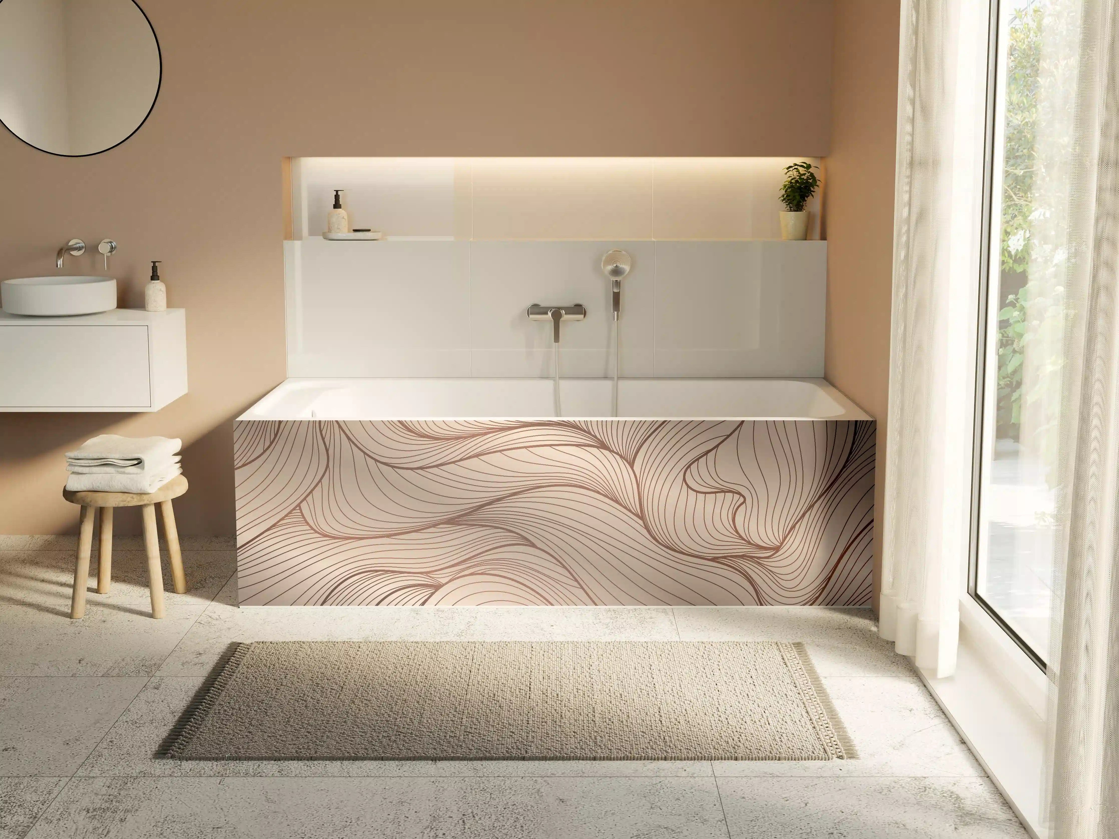 Badewannen-Rückwand - Beige Wellenlinien Textur