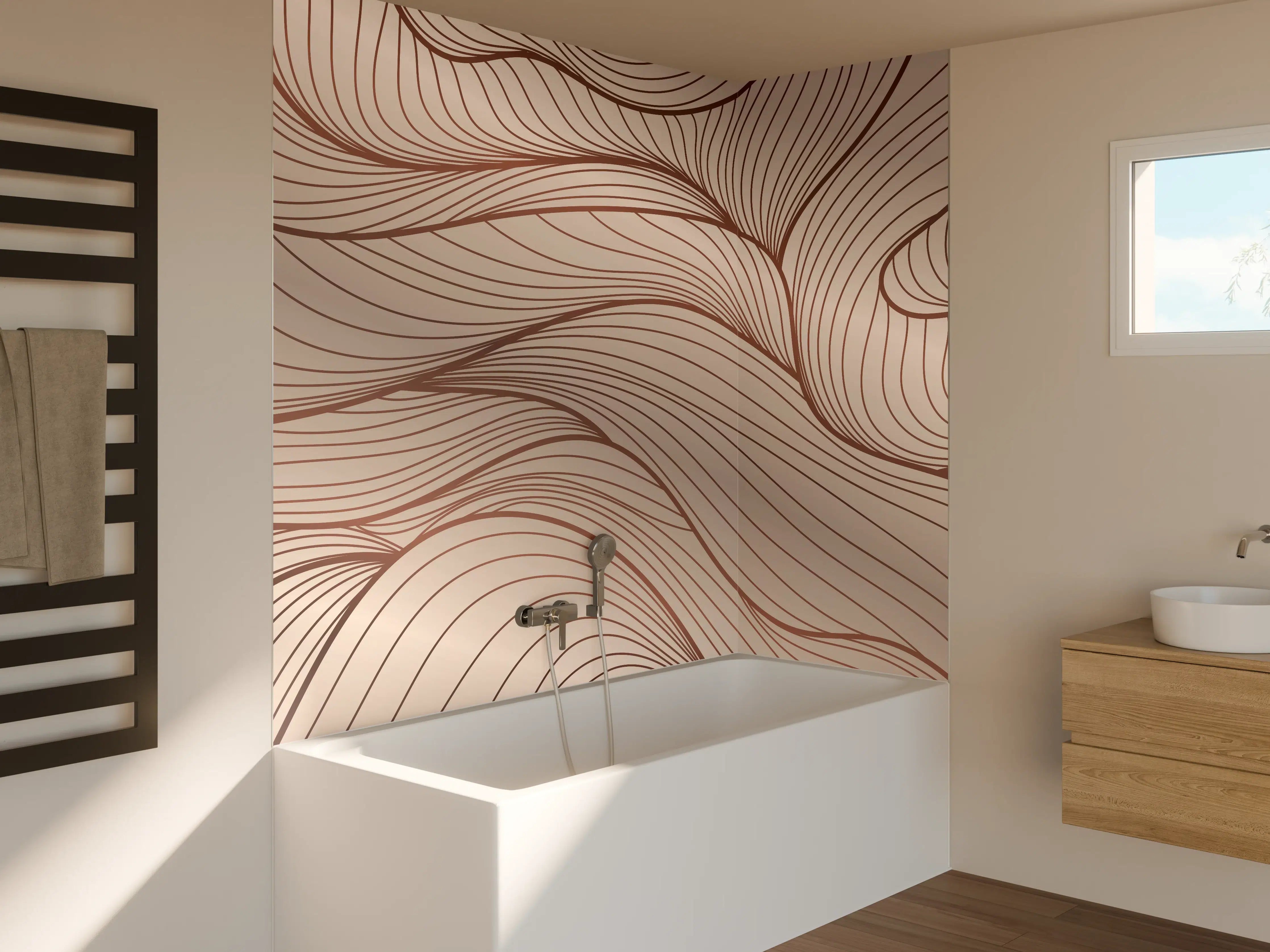 Badewannen-Rückwand - Beige Wellenlinien Textur