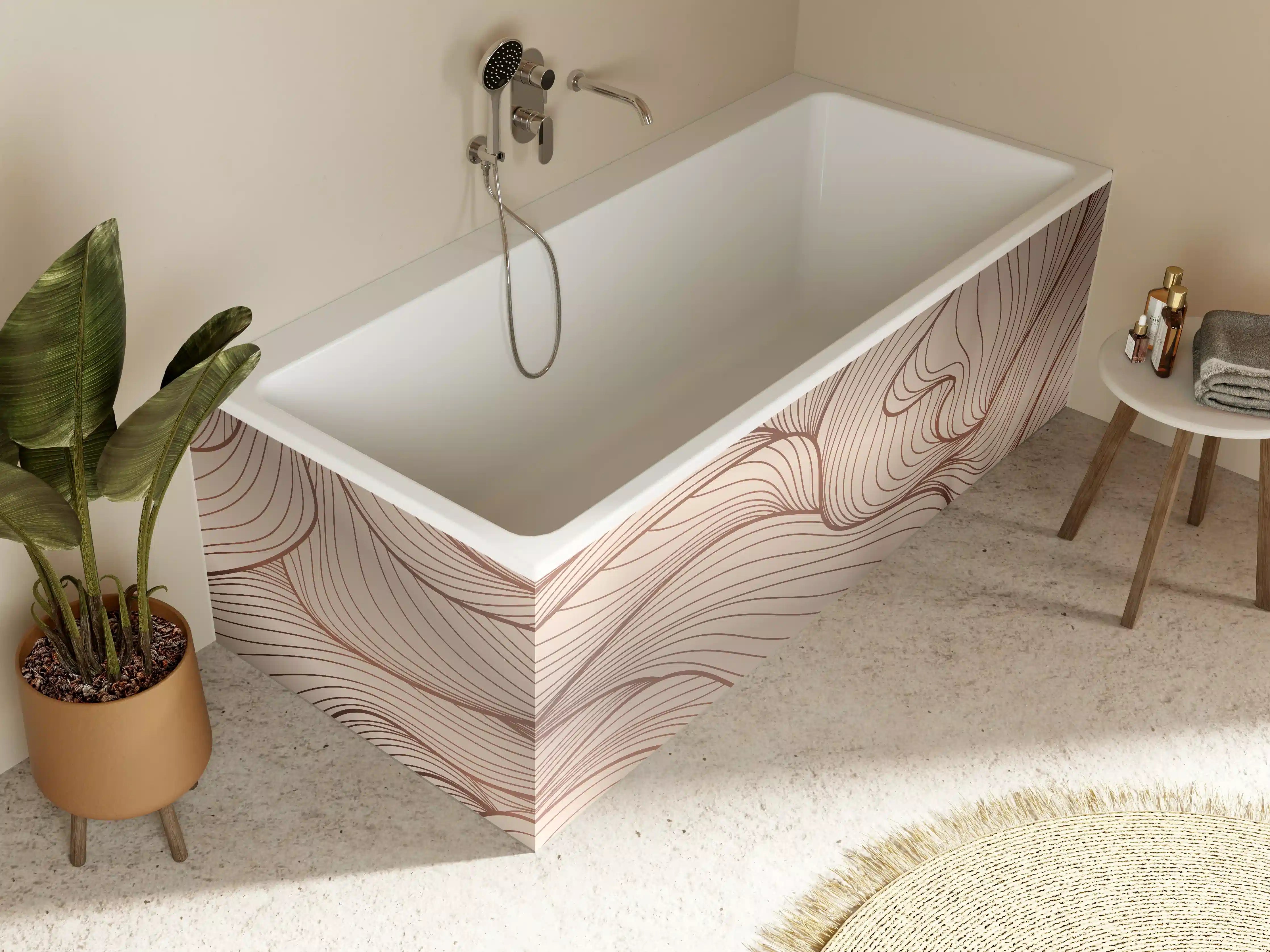 Badewannen-Rückwand - Beige Wellenlinien Textur