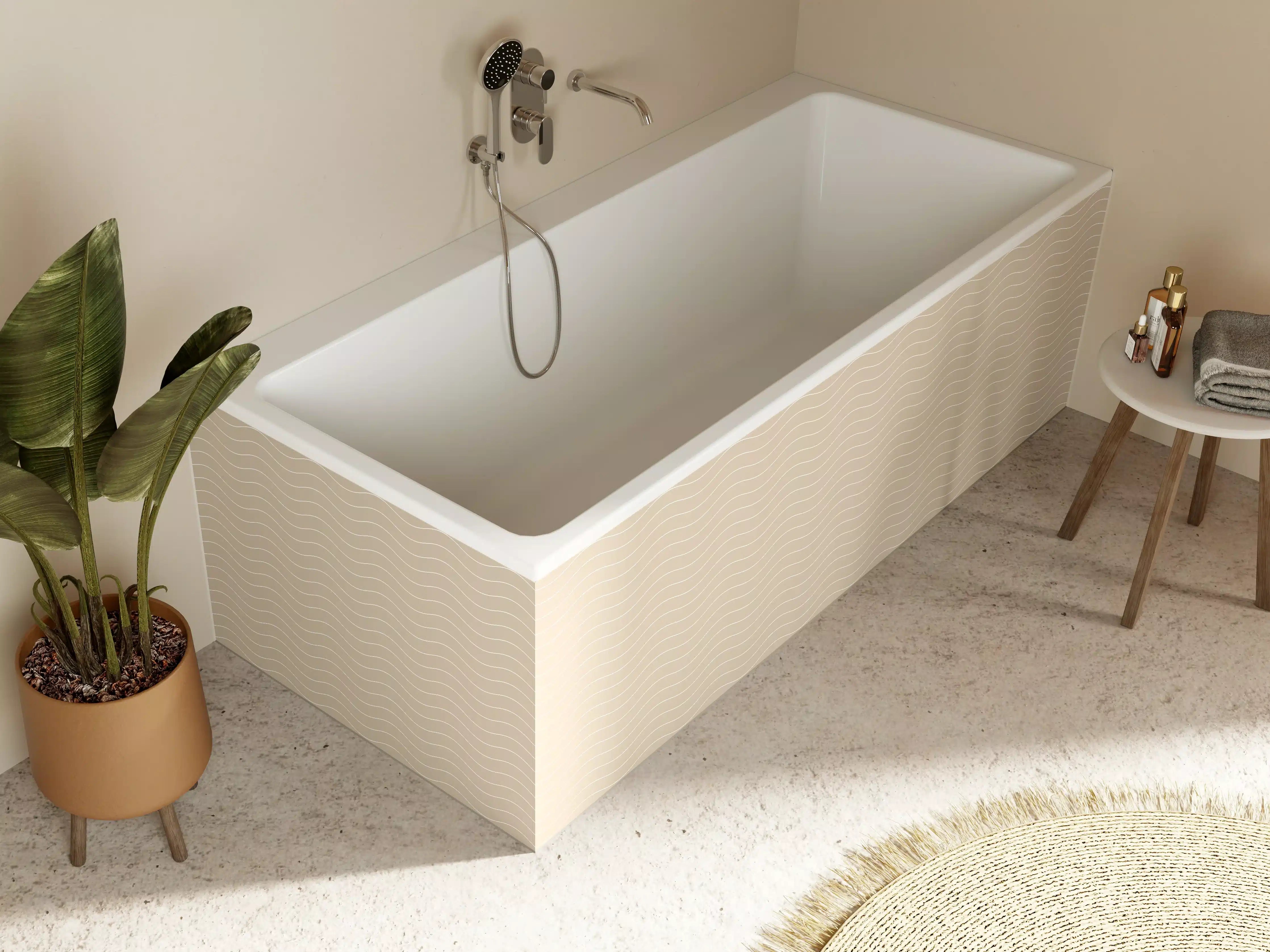 Badewannen-Rückwand - Beige Wellenmuster mit zartem Design