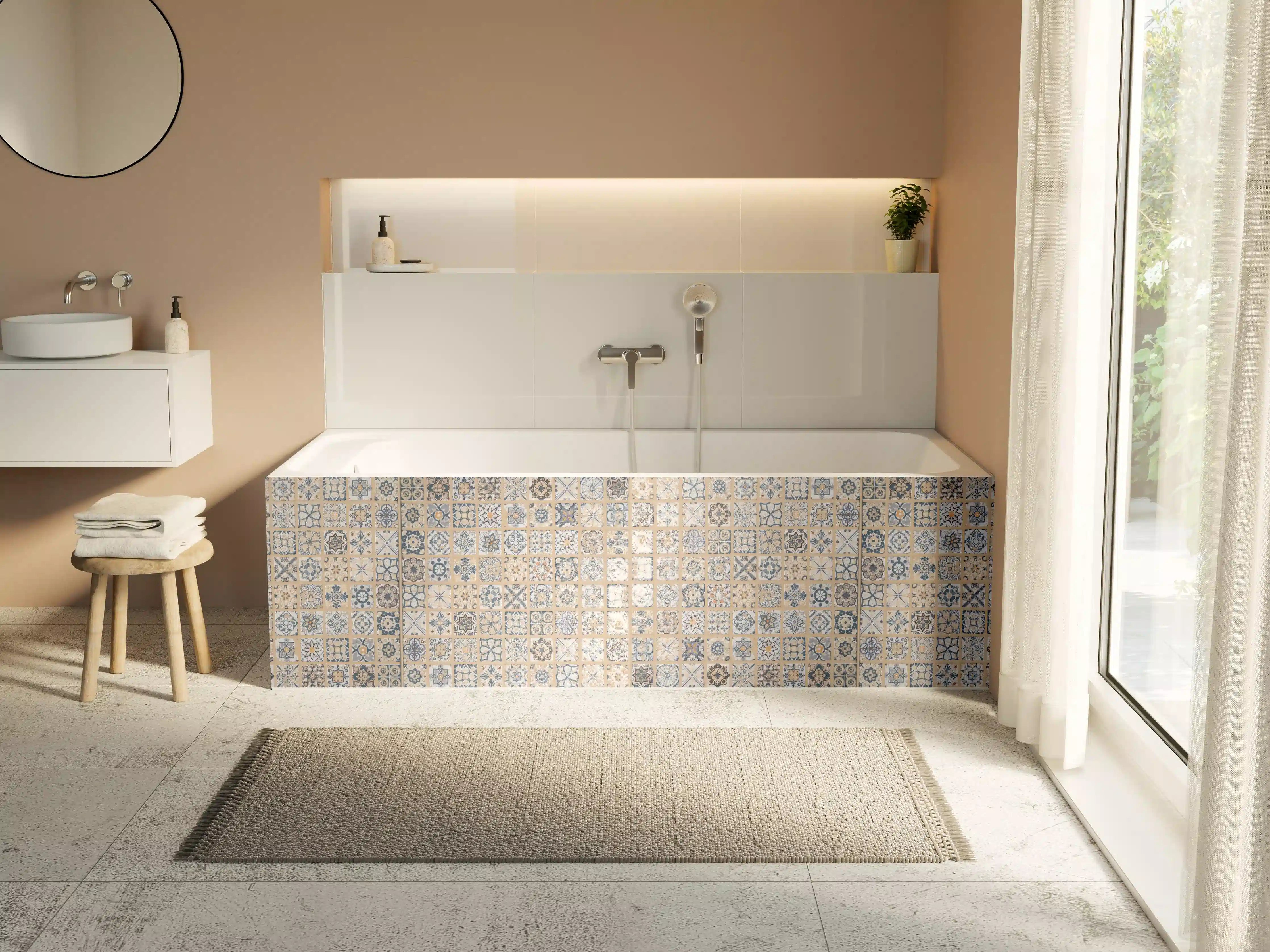 Badewannen-Rückwand - Beige-blau Vintage Mosaik