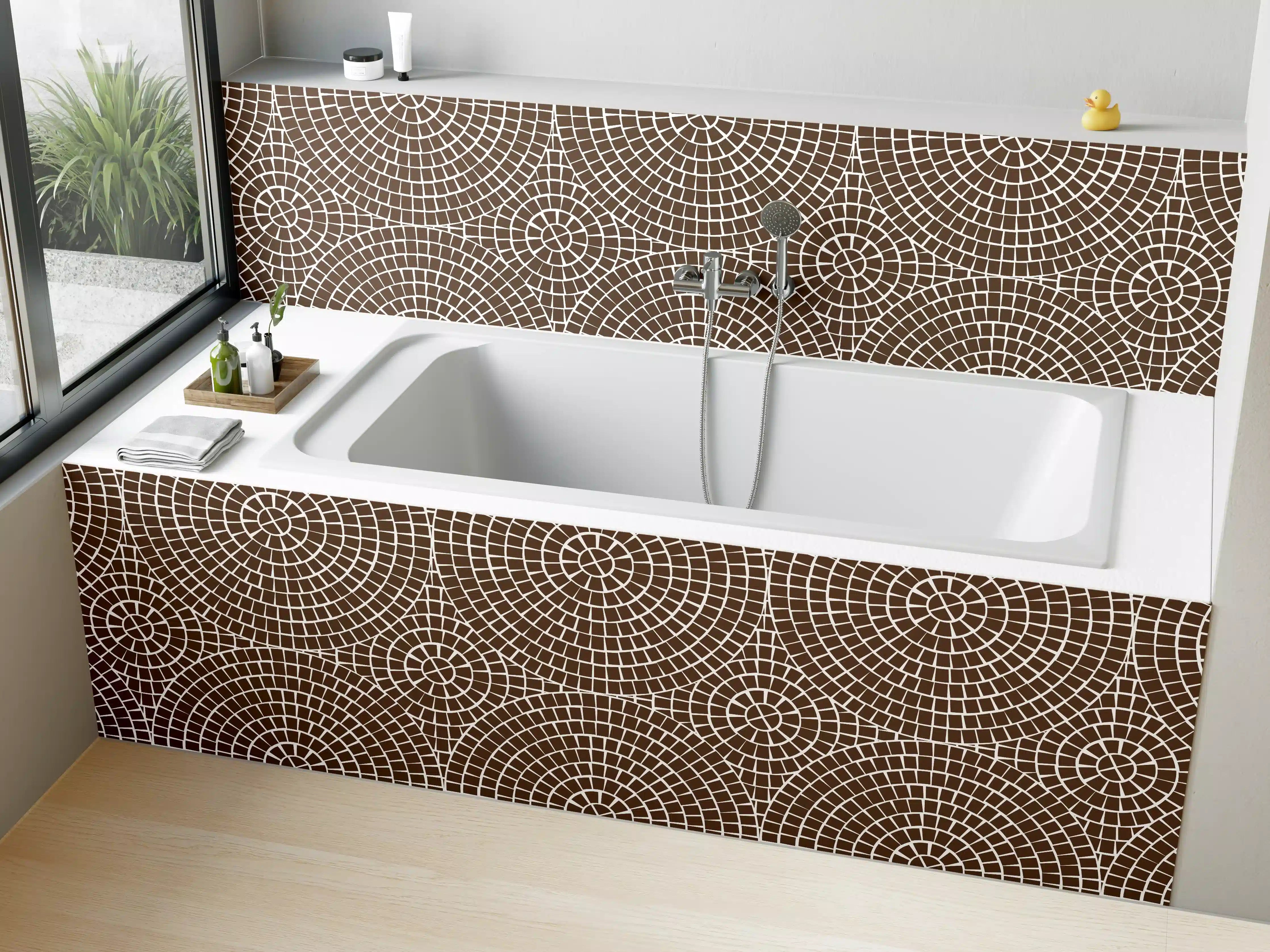 Badewannen-Rückwand - Beige-braunes geometrisches Muster mit Kreisen