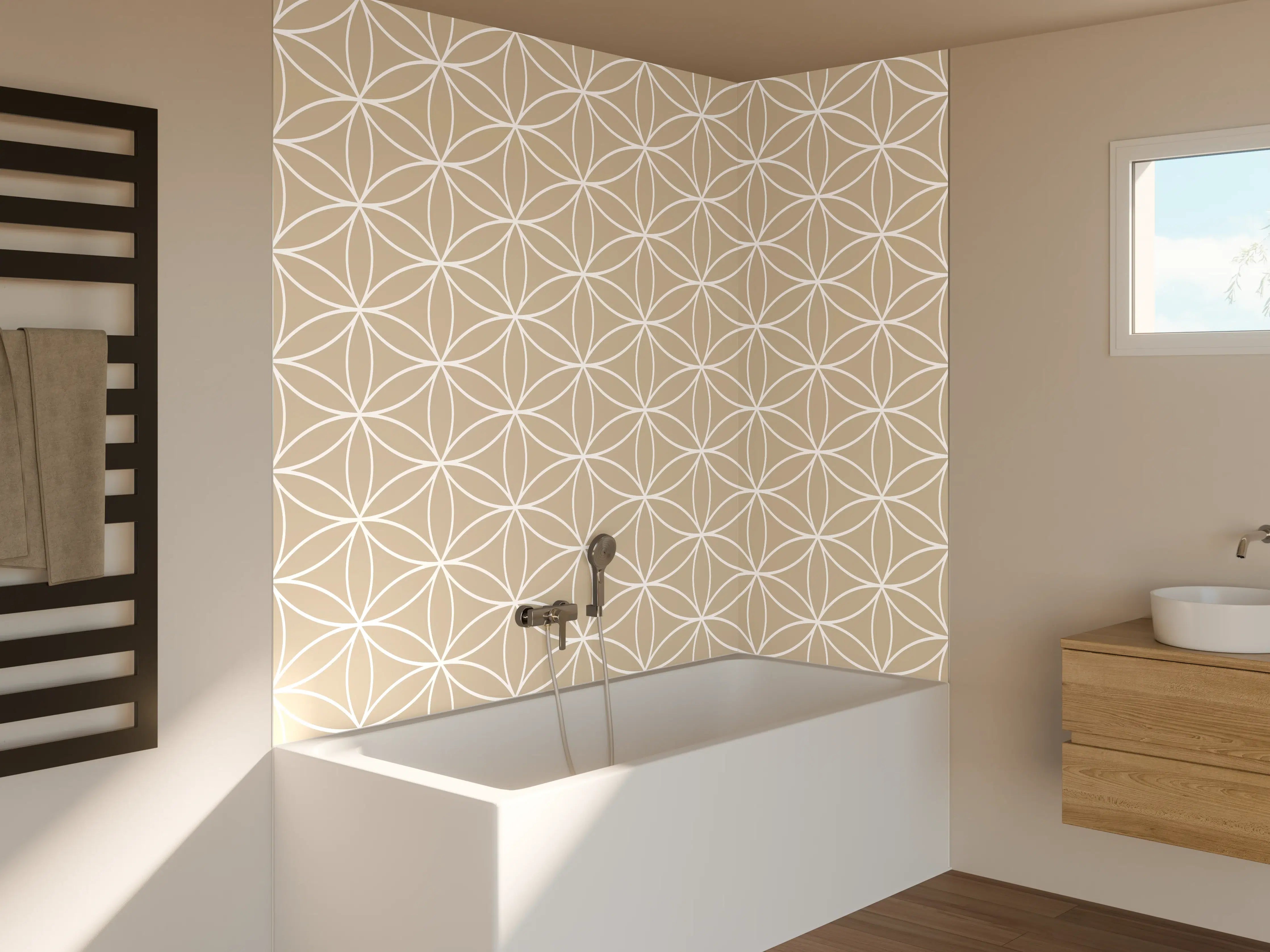 Badewannen-Rückwand - Beige geometrisches Muster, modern und elegant