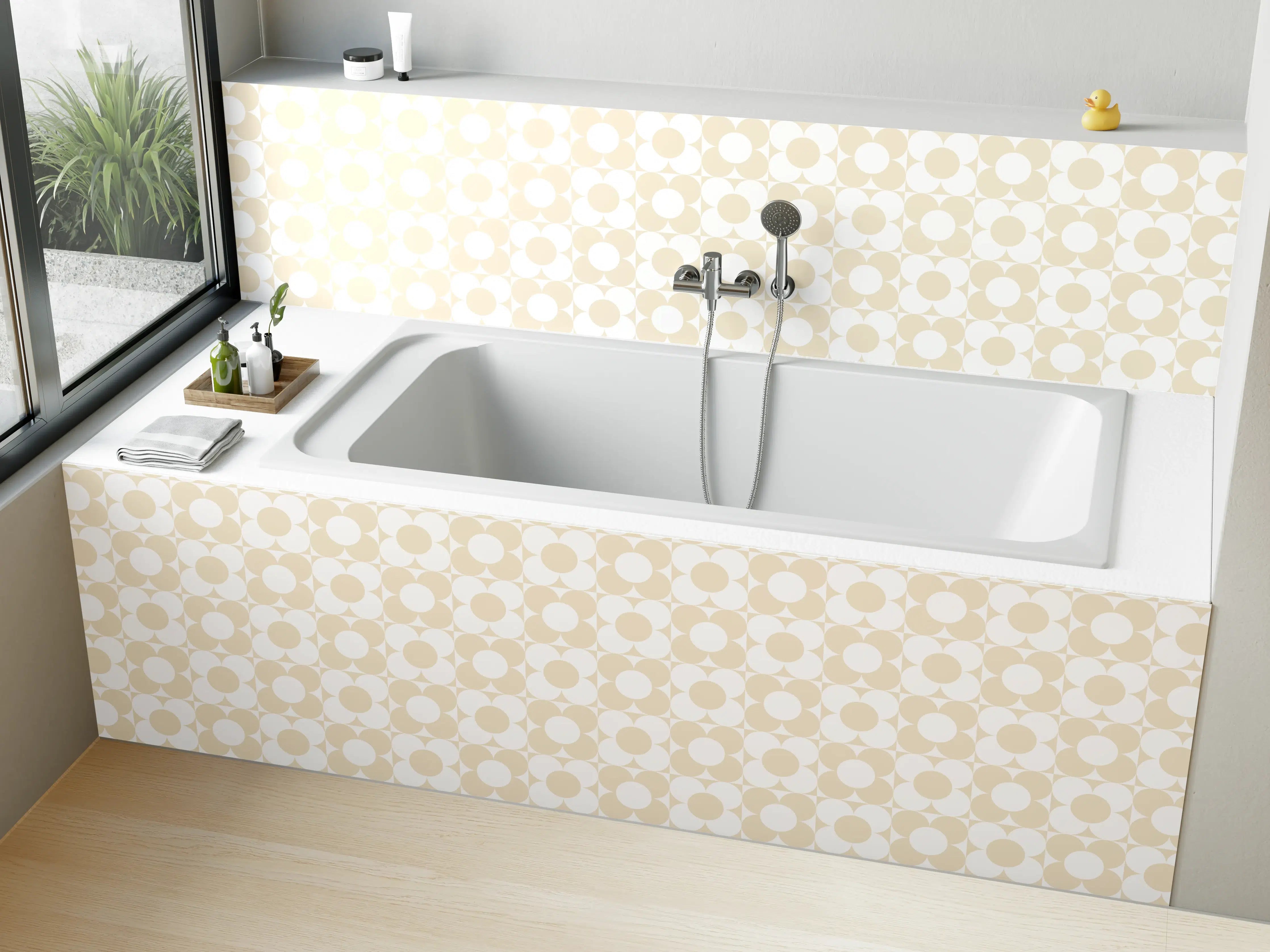 Badewannen-Rückwand - Beige gepunktete Wand mit subtiler Textur
