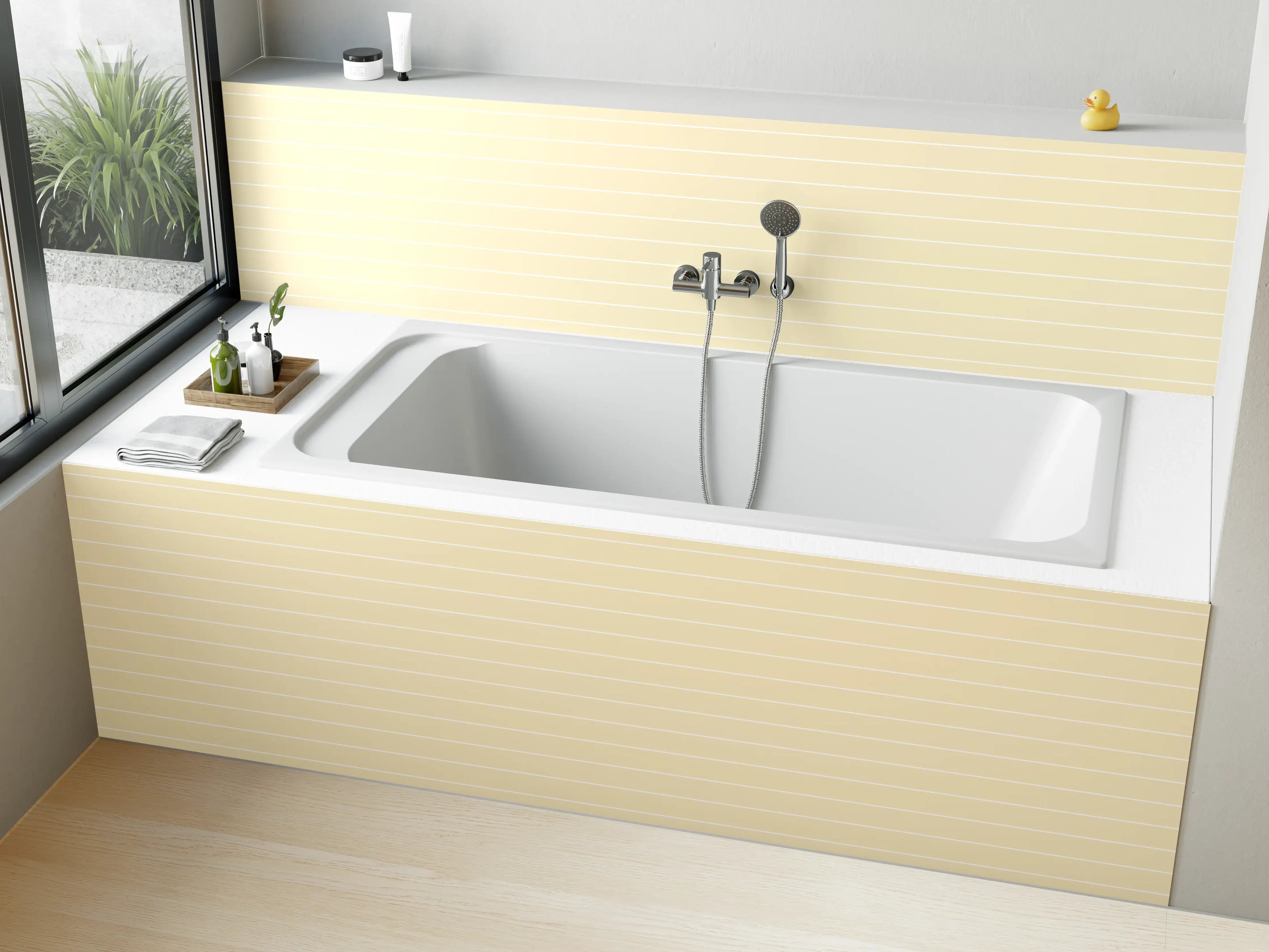 Badewannen-Rückwand - Beige-gestreifte Wand mit Textur