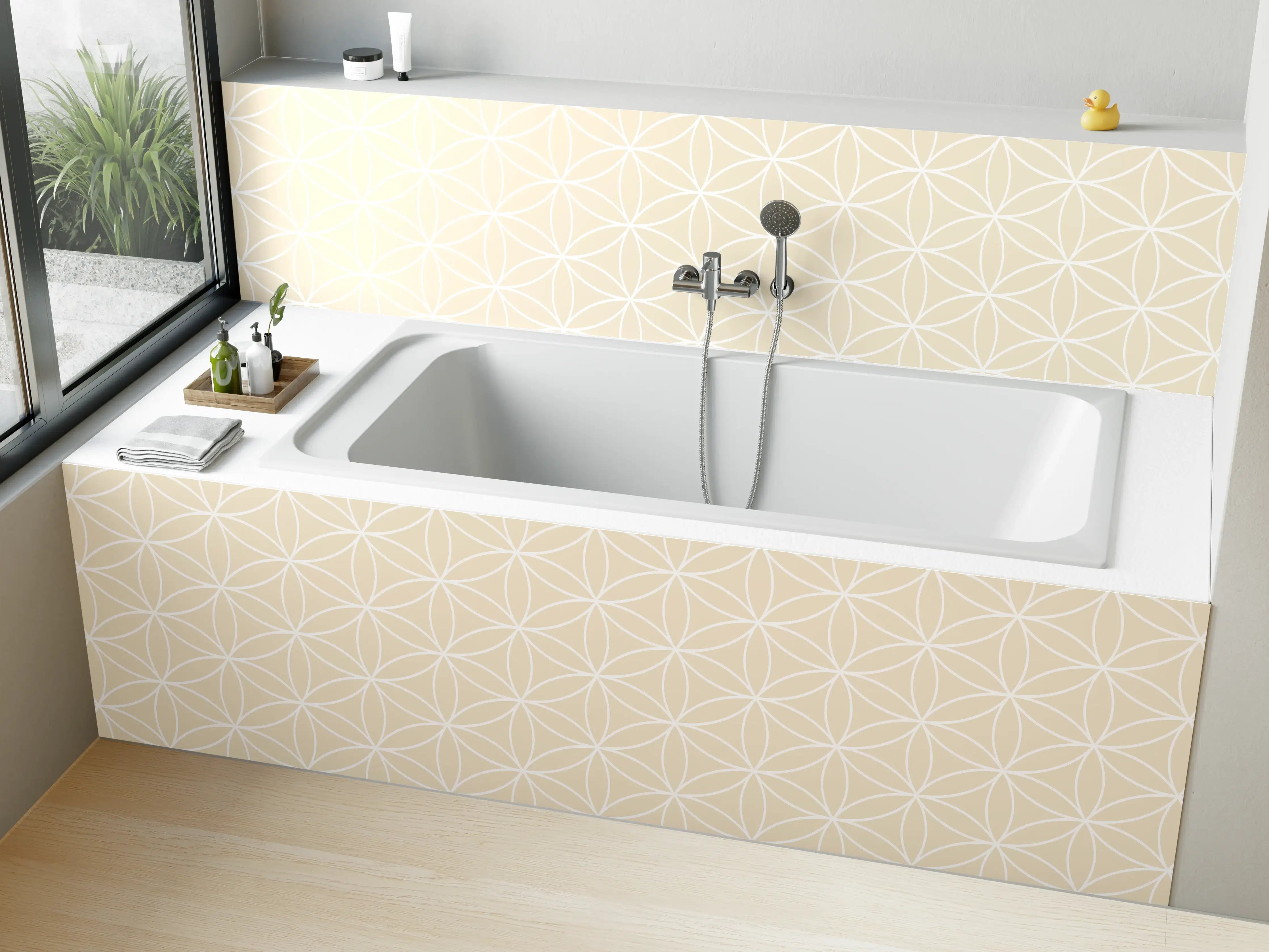 Badewannen-Rückwand - Beige-musterte Wand mit geometrischem Design