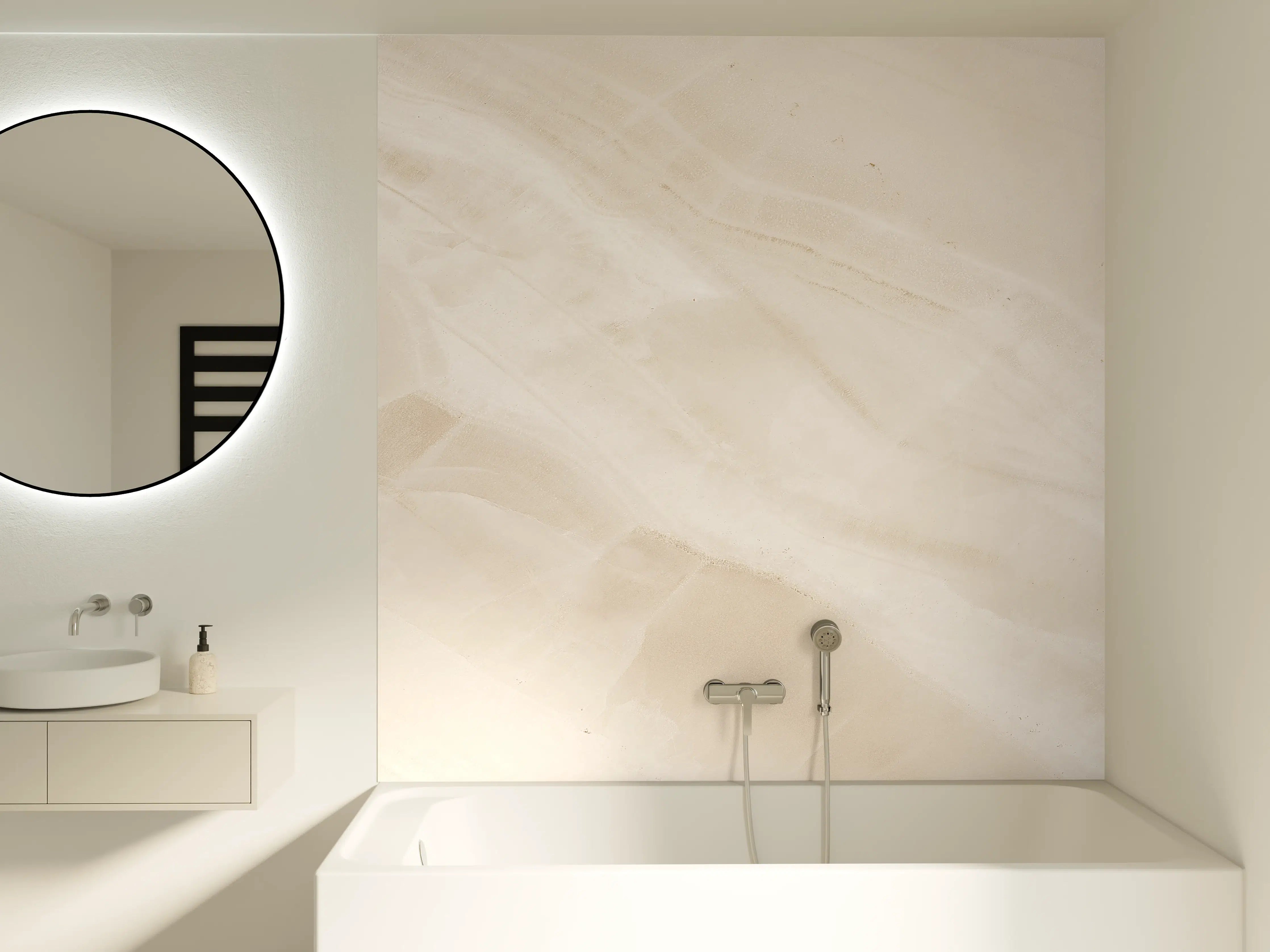 Badewannen-Rückwand - Beige natürliche Marmortextur